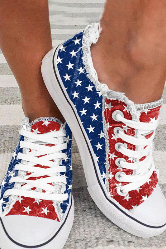 Multicolor American Flag Stars Frayed Detail Lace-up Shoes