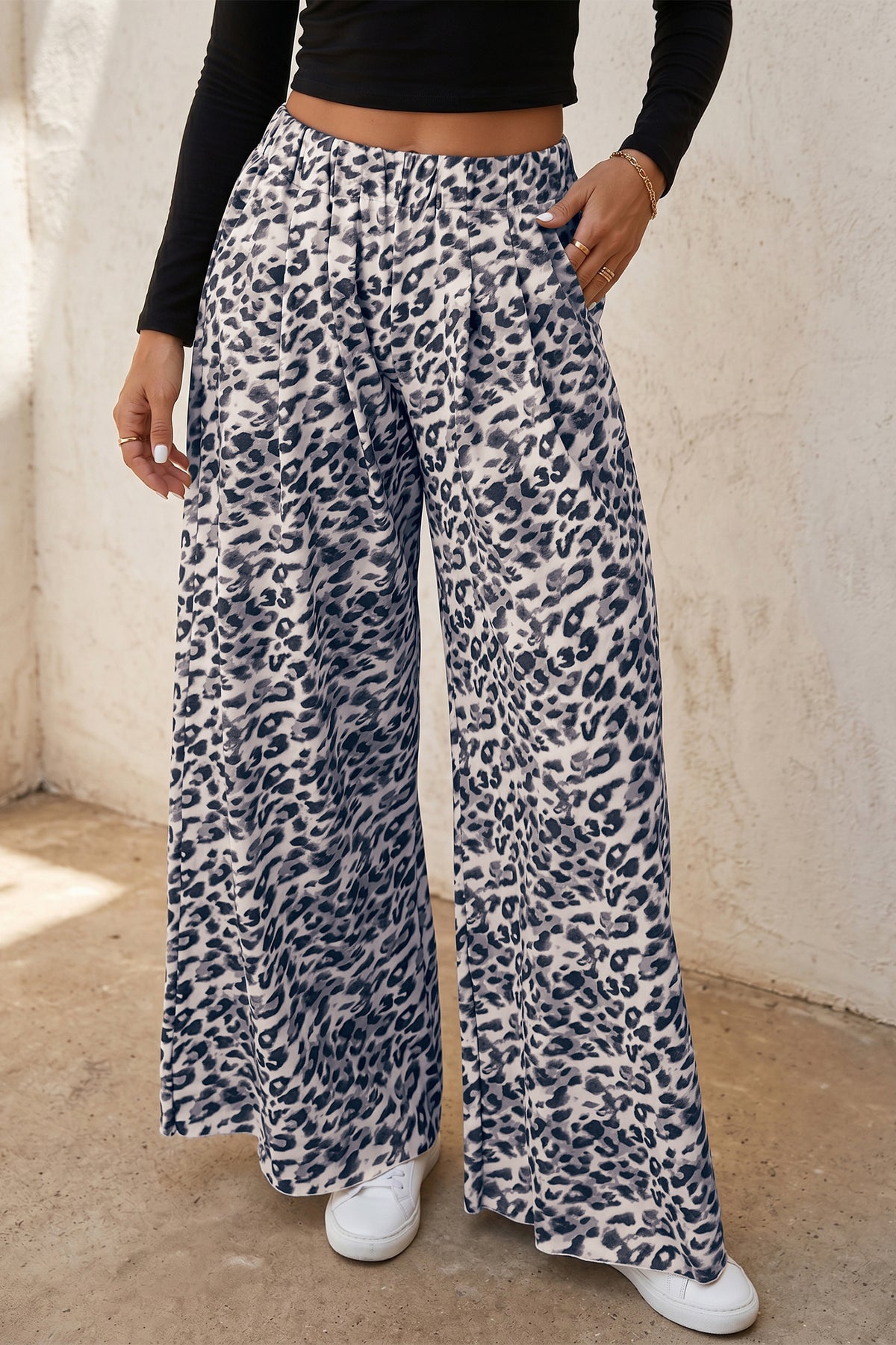 Multicolour Leopard Print Wide Leg Full-Length Pants
