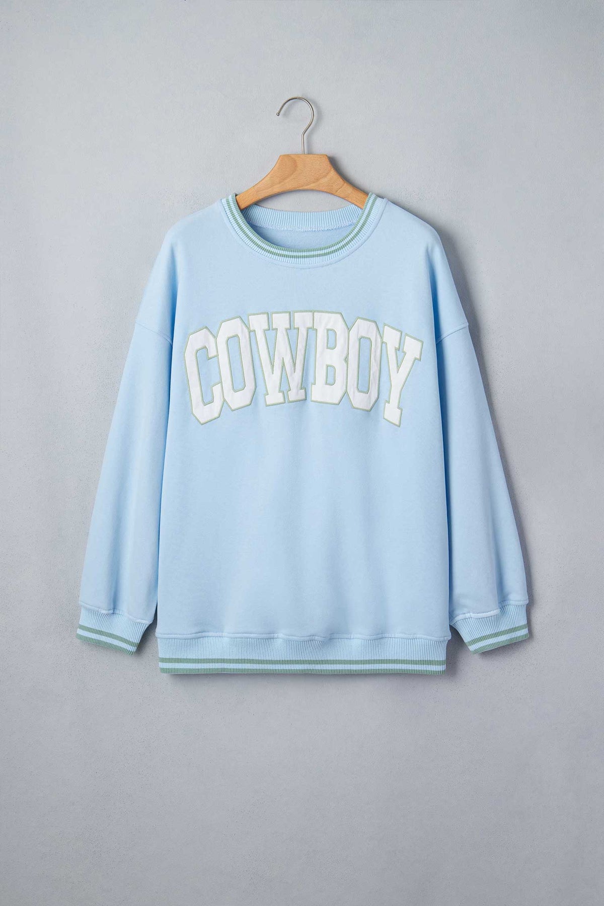 Beau Blue Embroidered Cowboy Letter Print Sweatshirt