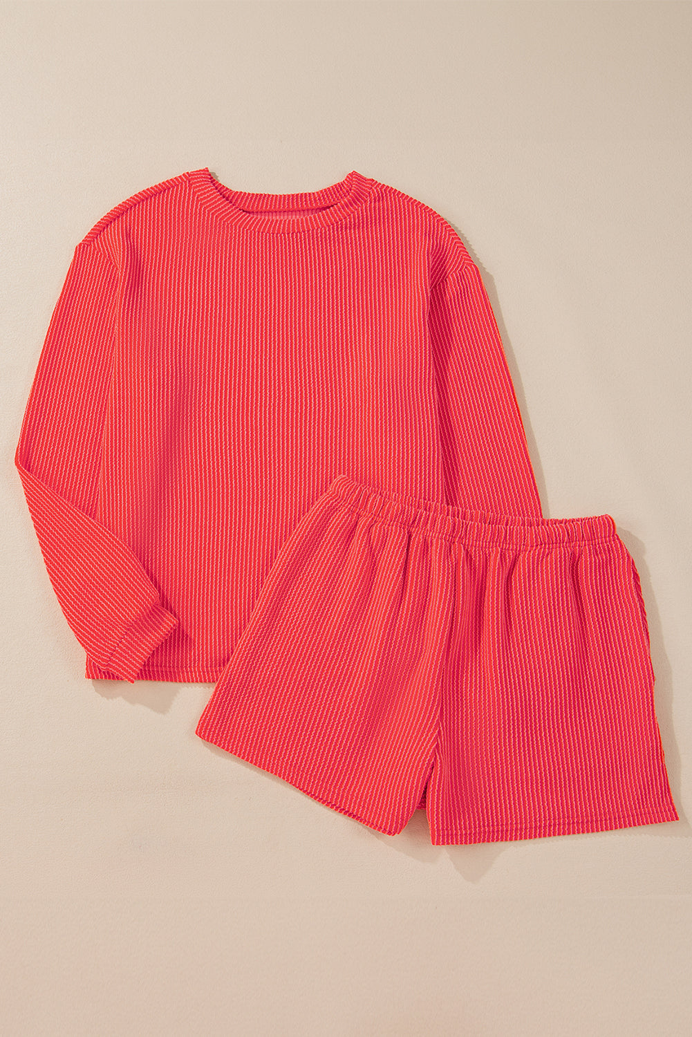 Women's Corded Knit Long-Sleeve Top & High-Waist Shorts Set