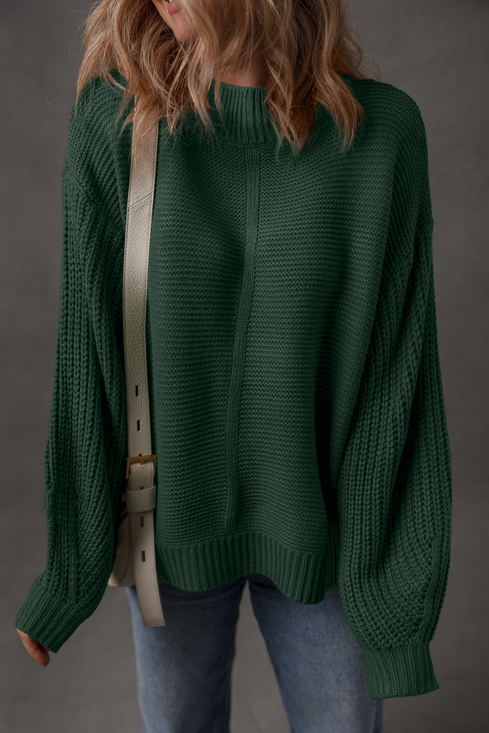 Red Dahlia Solid Color Front Seam Drop Shoulder Loose Sweater