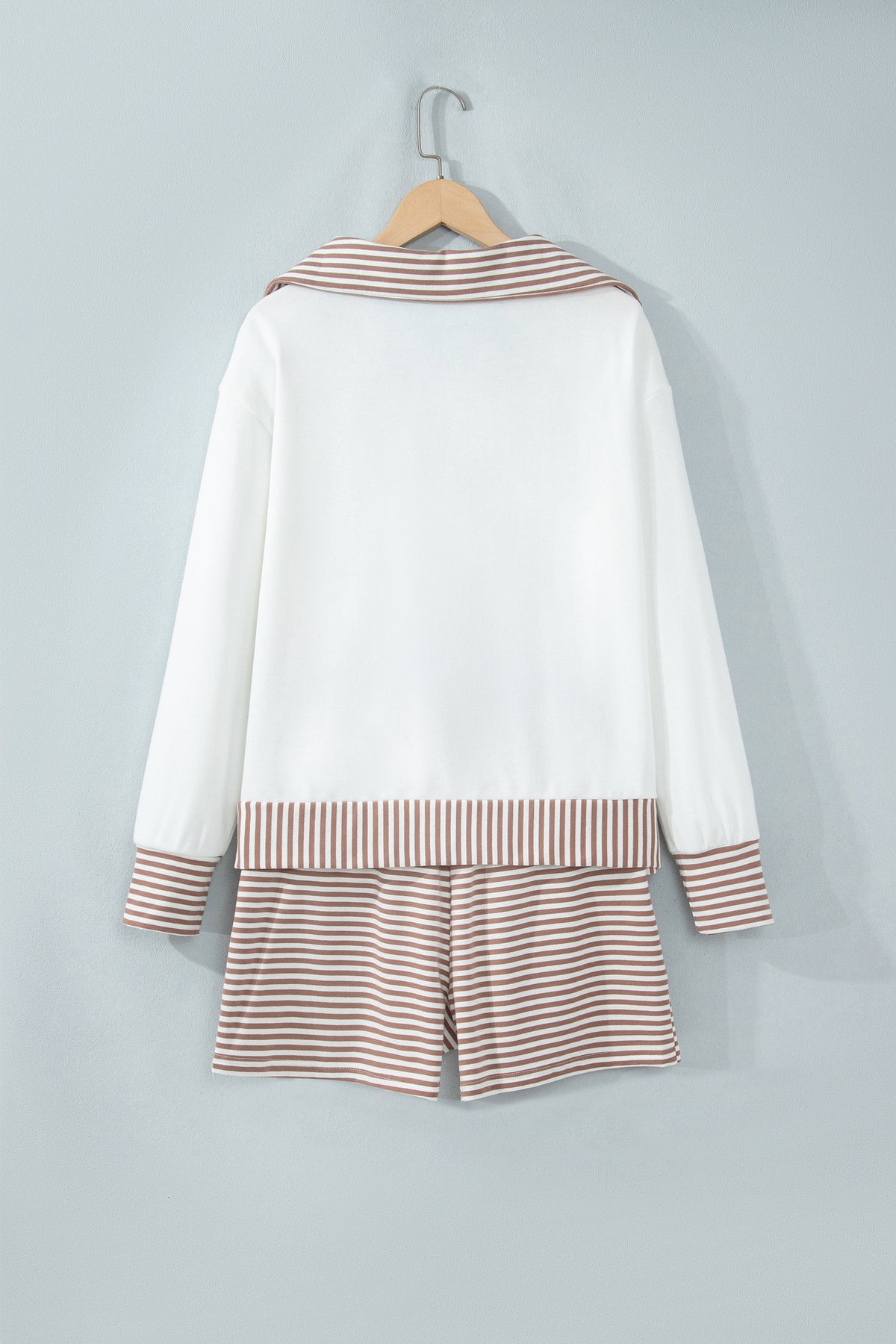 Khaki Stripe Color Block Top and Shorts Set