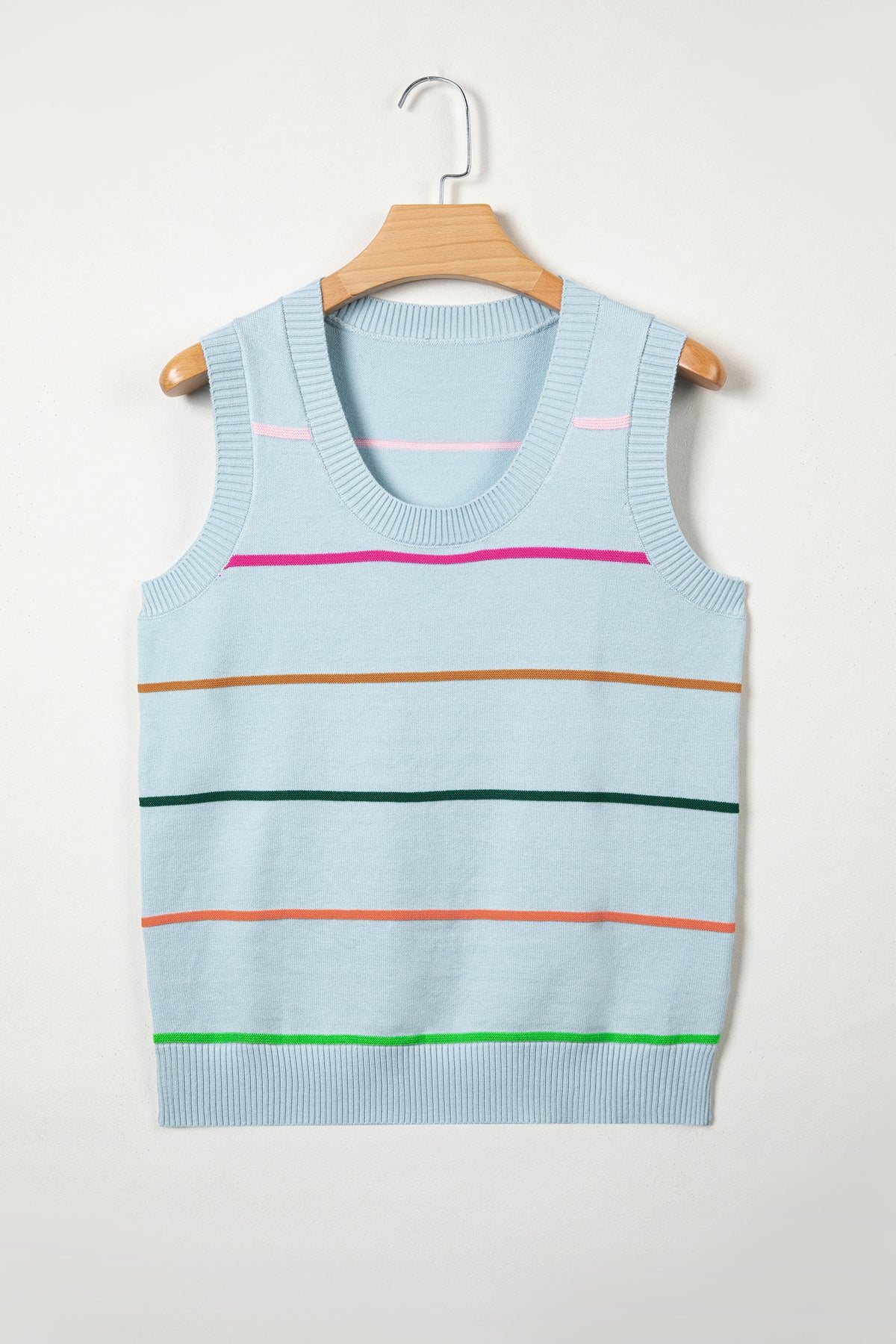 White Stripe Round Neck Knitted Sweater Tank