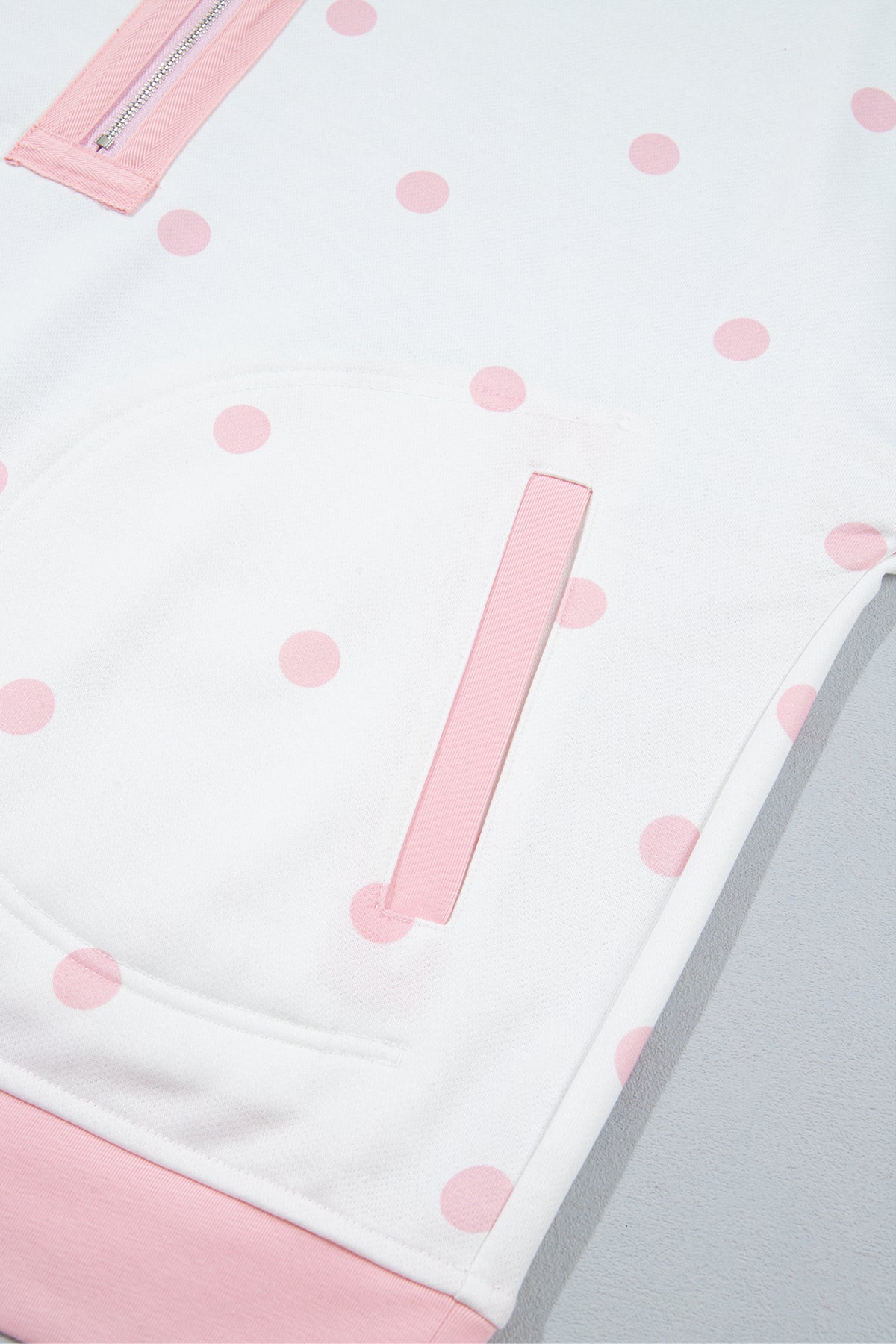 Pink Polka Dot Half Zip Drop Shoulder Sweatshirt