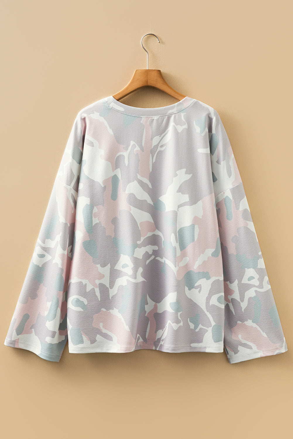 Green Plus Size Camouflage Print Drop-Shoulder Loose Pullover Top