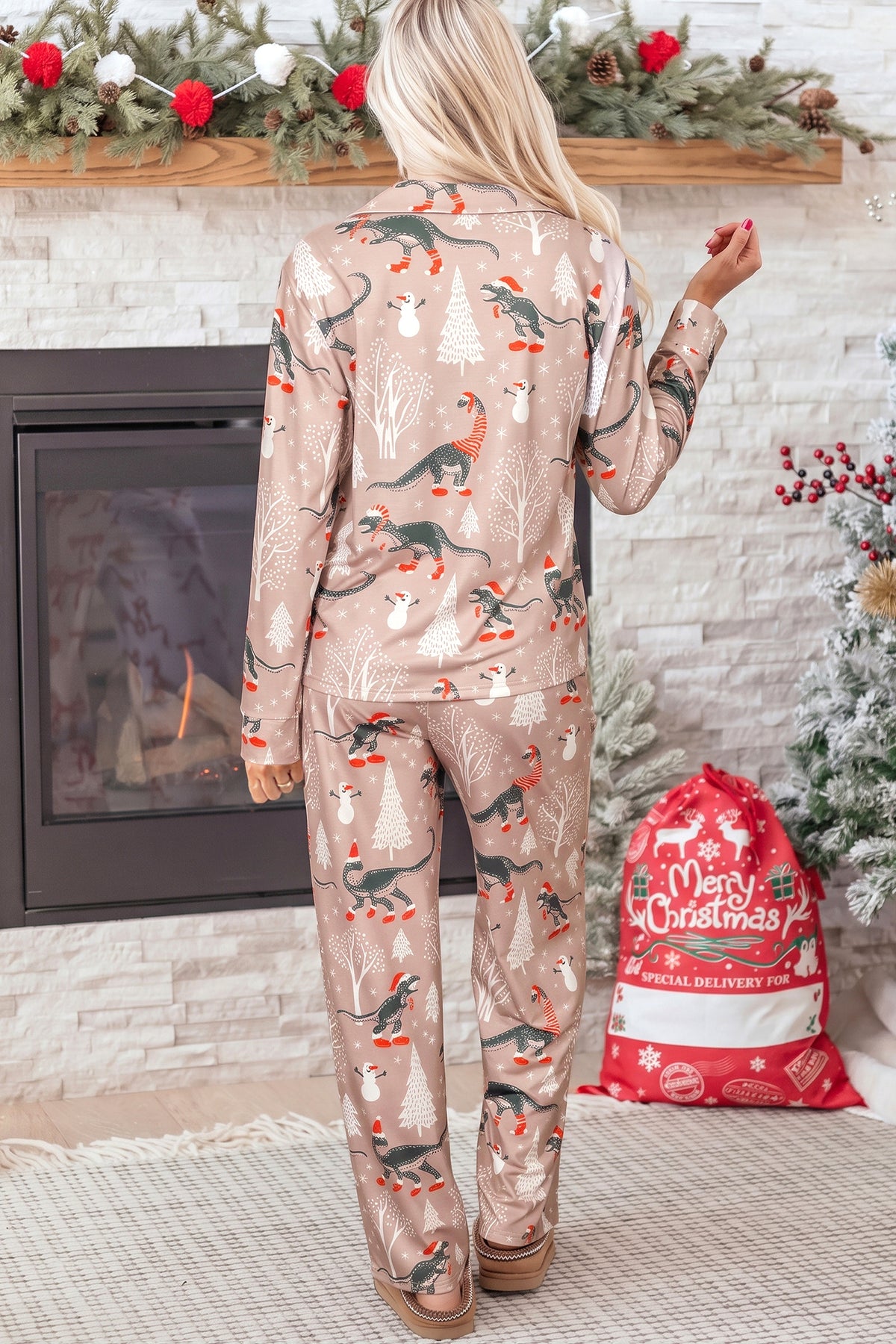 Brown Abstract Print Long Sleeve Lounge Set