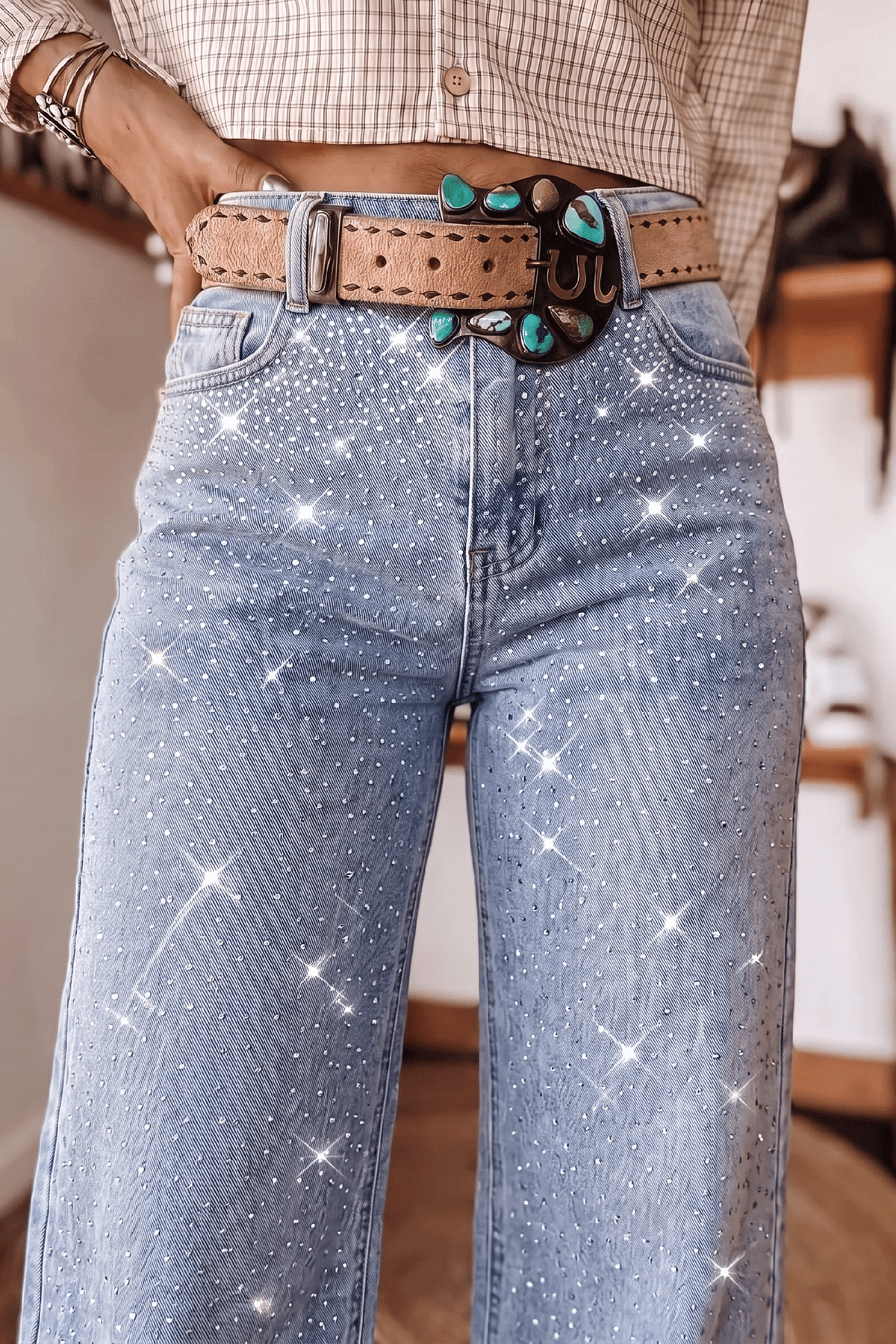 Beau Blue Sparkle Western Casual Shift Jeans