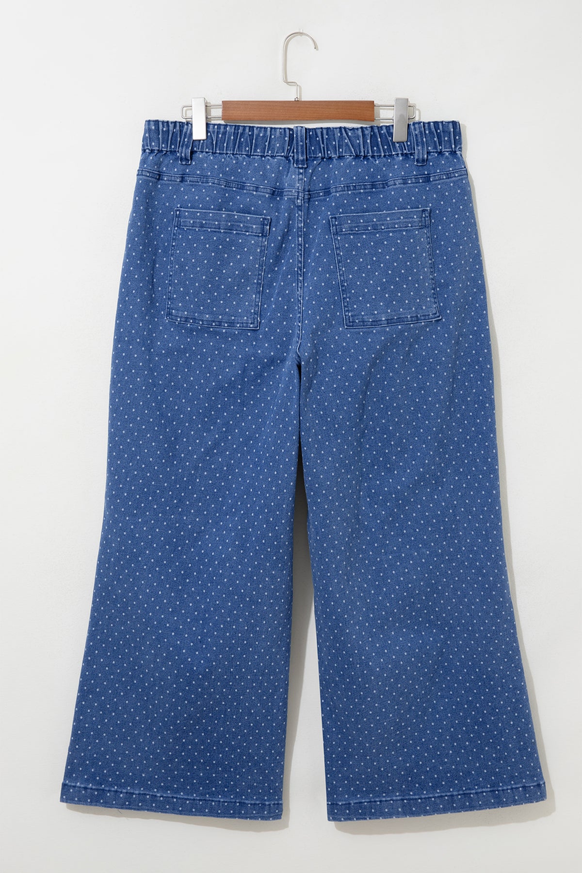 Sky Blue Polka Dot Wide-Leg Full-Length Shift Silhouette Plus Size Jeans