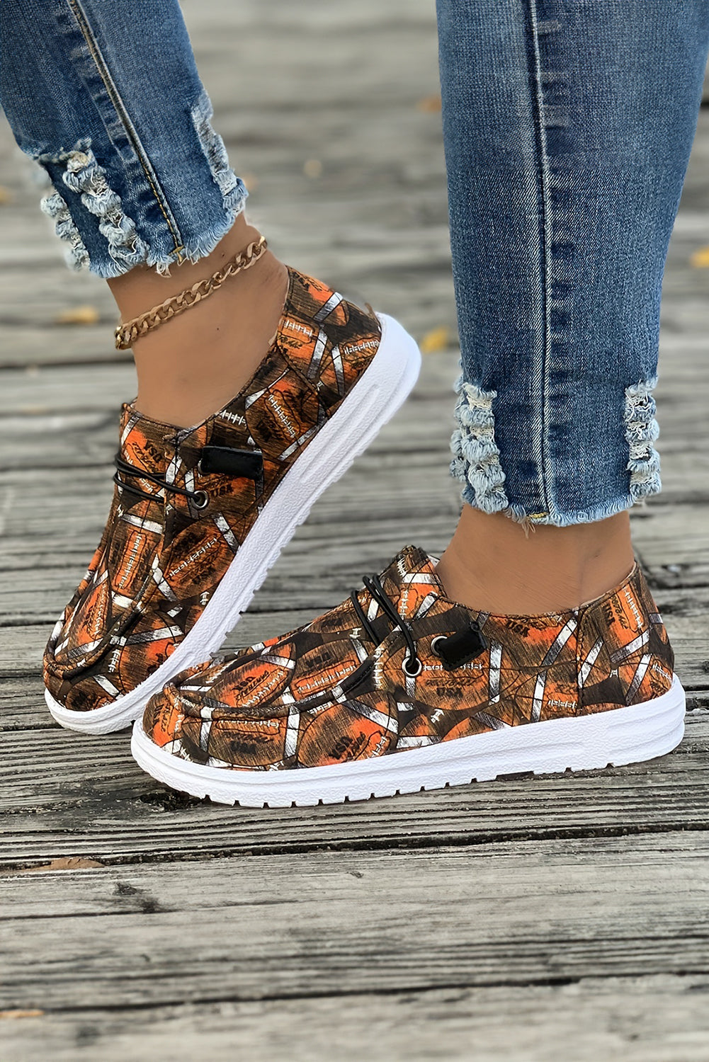 Coffee Rugby Allover Print Lace-Up Slip-On Sneakers
