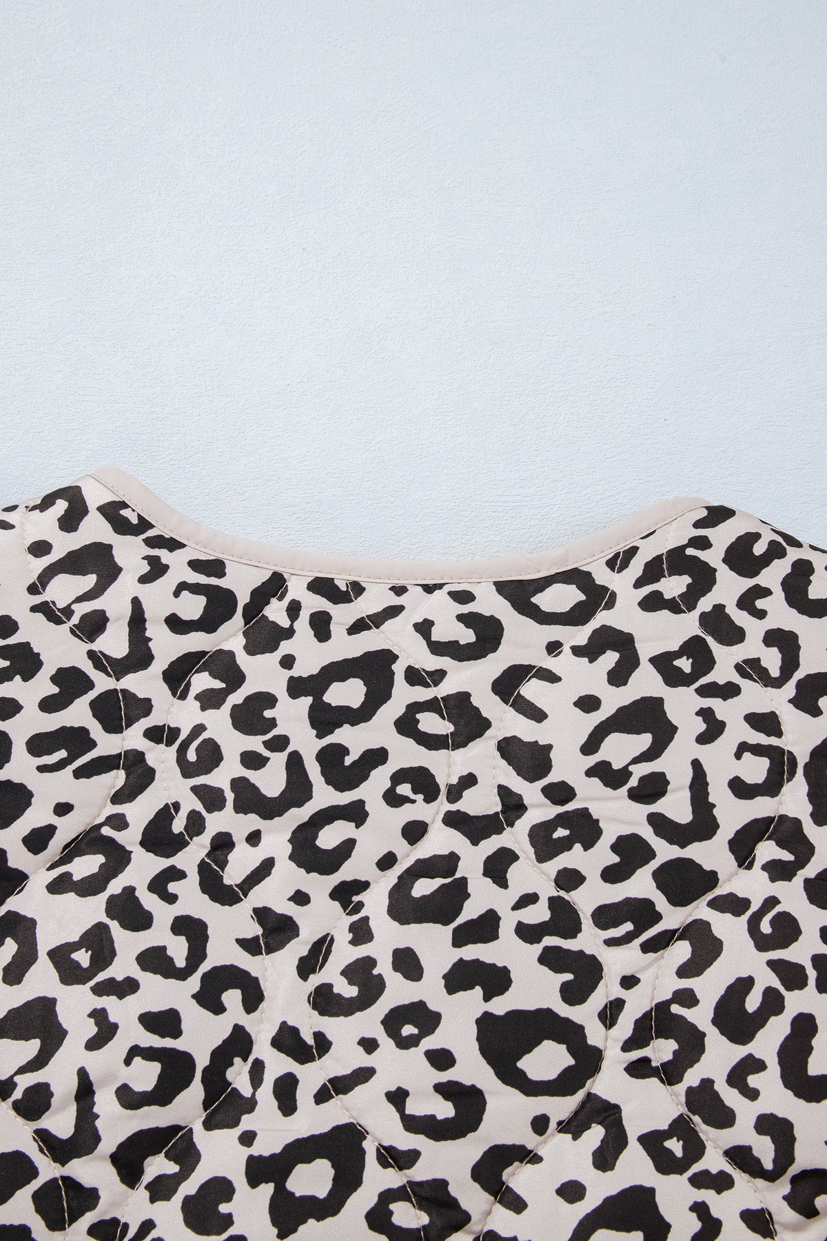 Khaki Leopard Print Patch Pockets Binding Tape Long Sleeve Jacket