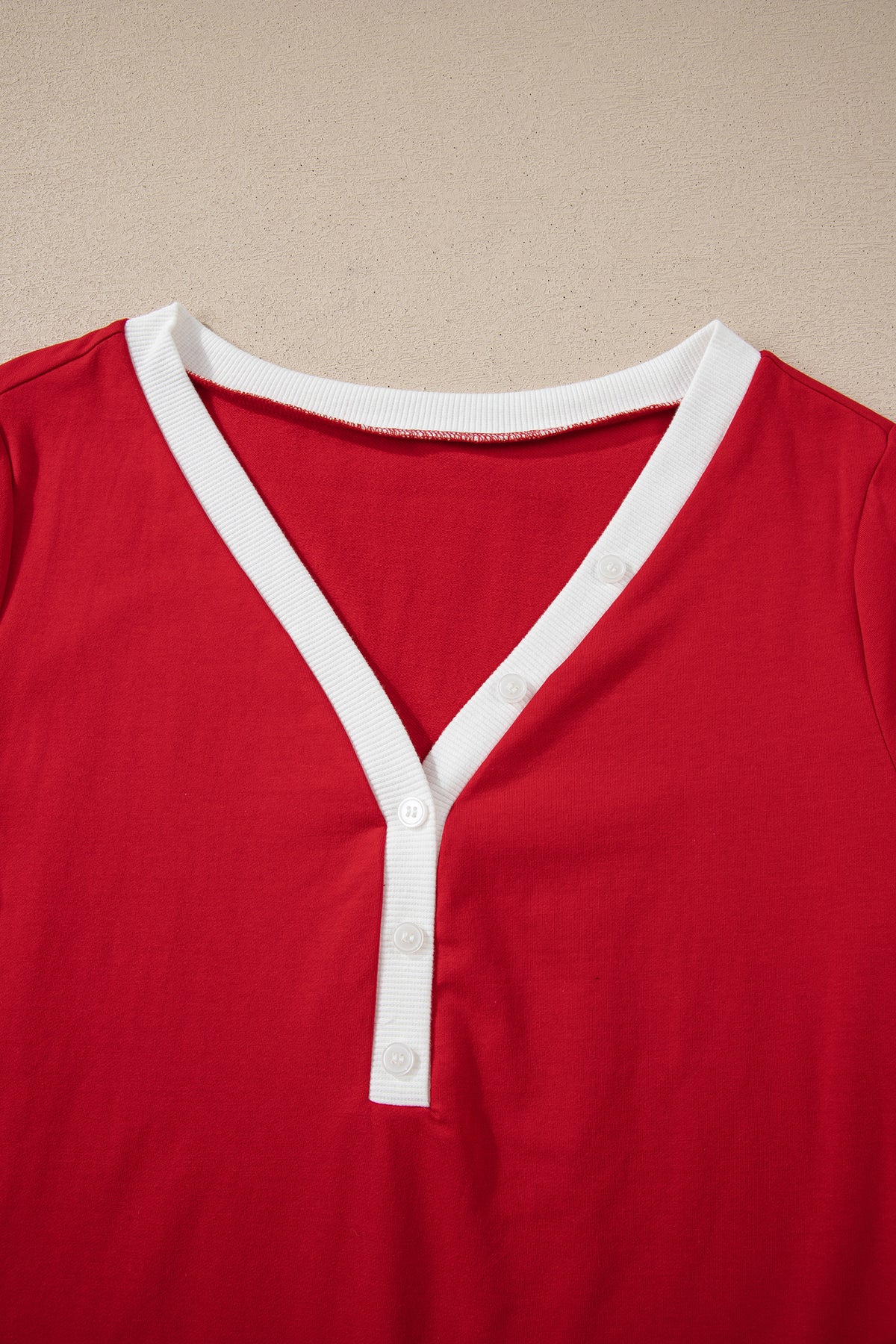 Fiery Red Button V Neck Ribbon Bow Knot Waist Lounge Pant Set