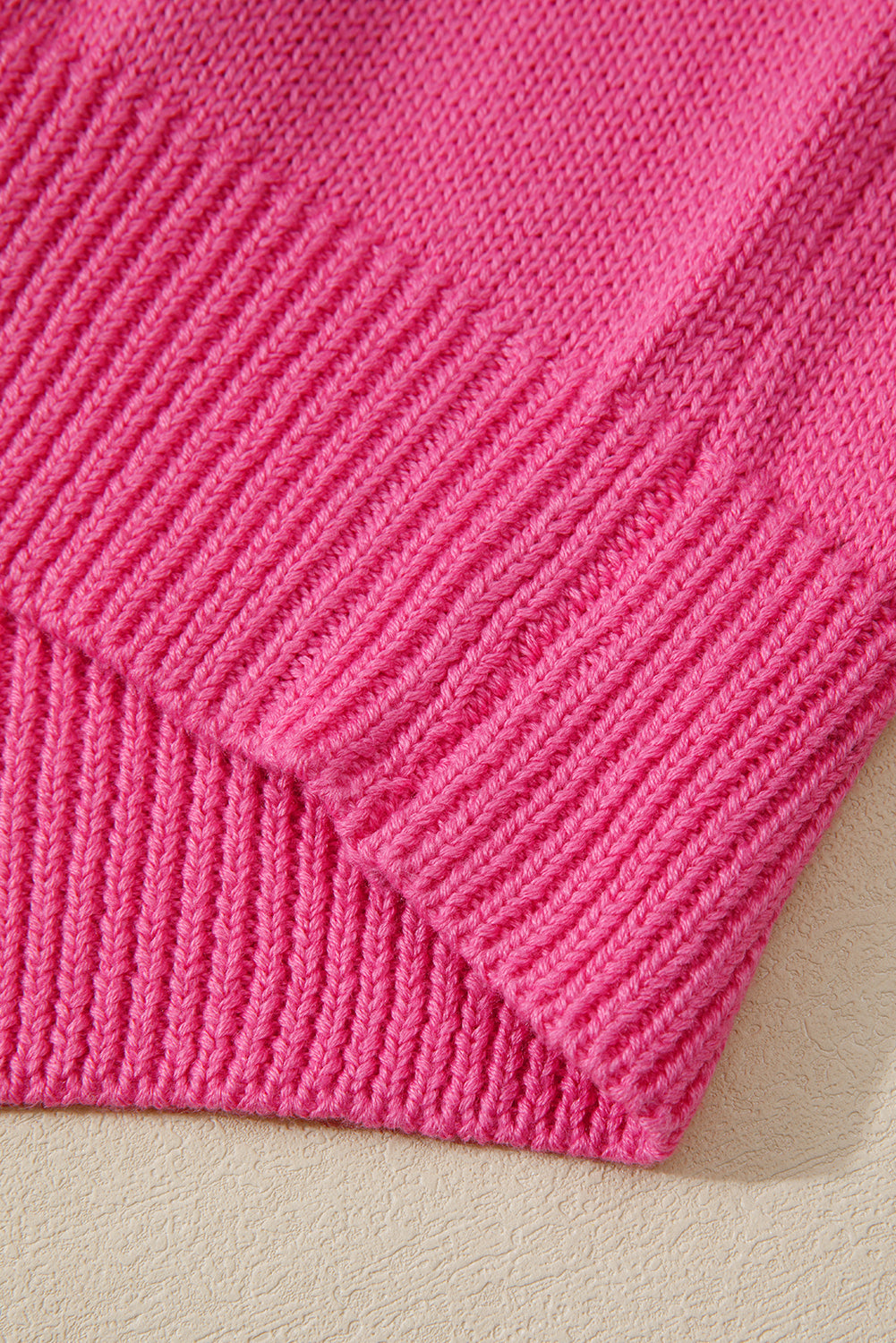 Sachet Pink Contrast Crew Neck Pearled Decor Drop Shoulder Knit Sweater