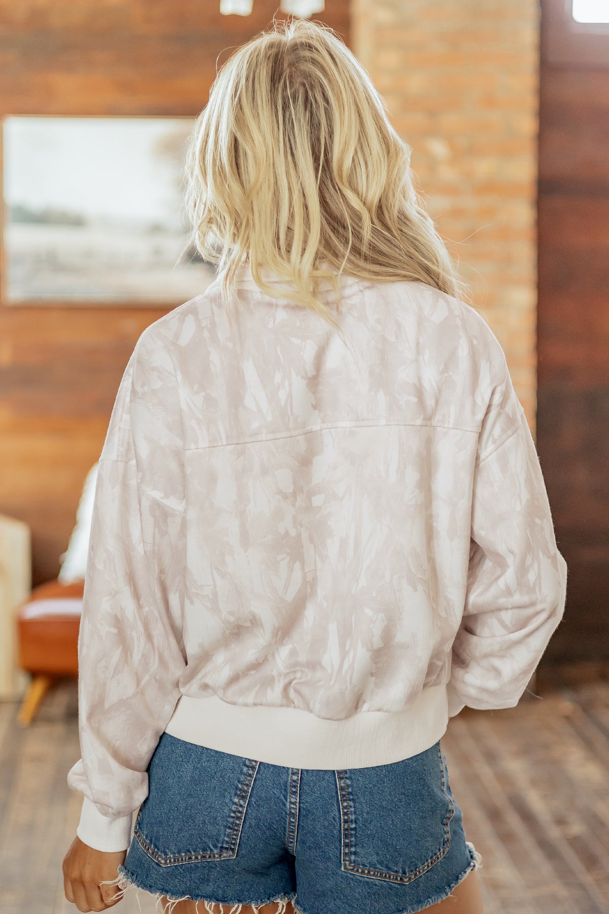Khaki Camouflage Print Quarter-Zip Sweatshirt