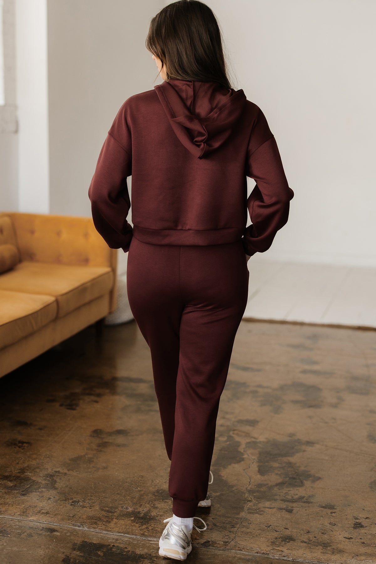 Women's Chicory Coffee Button Cropped Hoodie Jogger Two-Piece Set