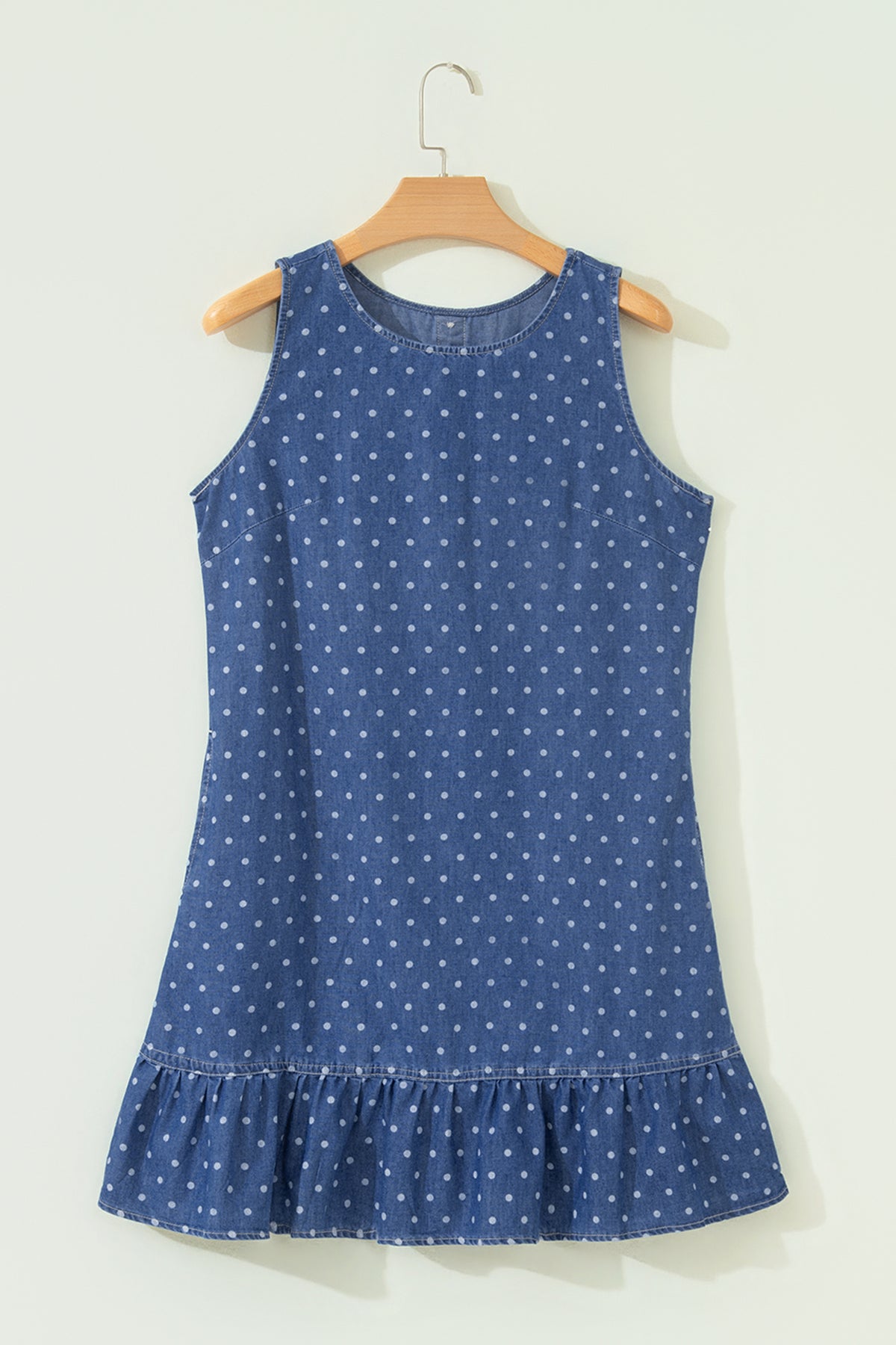 Blue Polka Dot Ruffle Denim Mini Dress