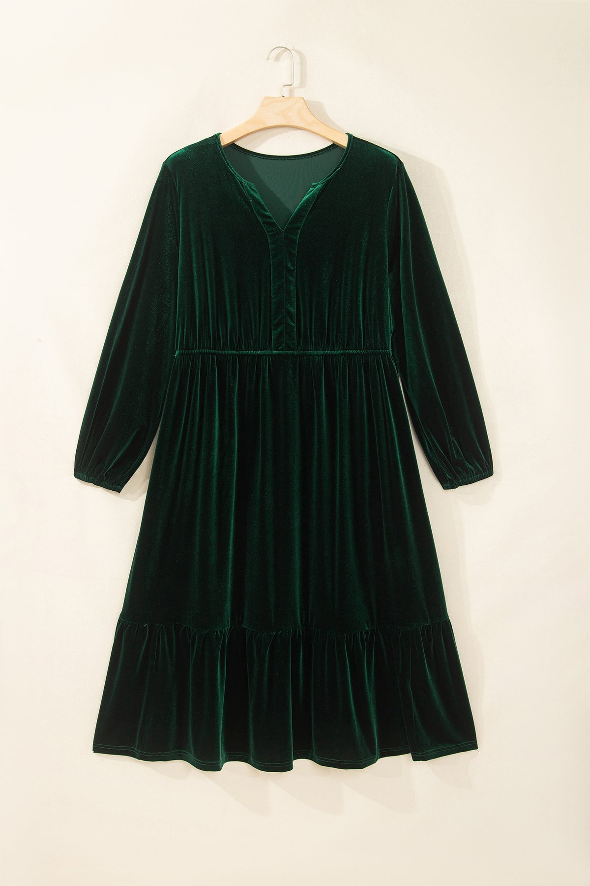 Blackish Green V Neck Velvet Plus Size Maxi Dress