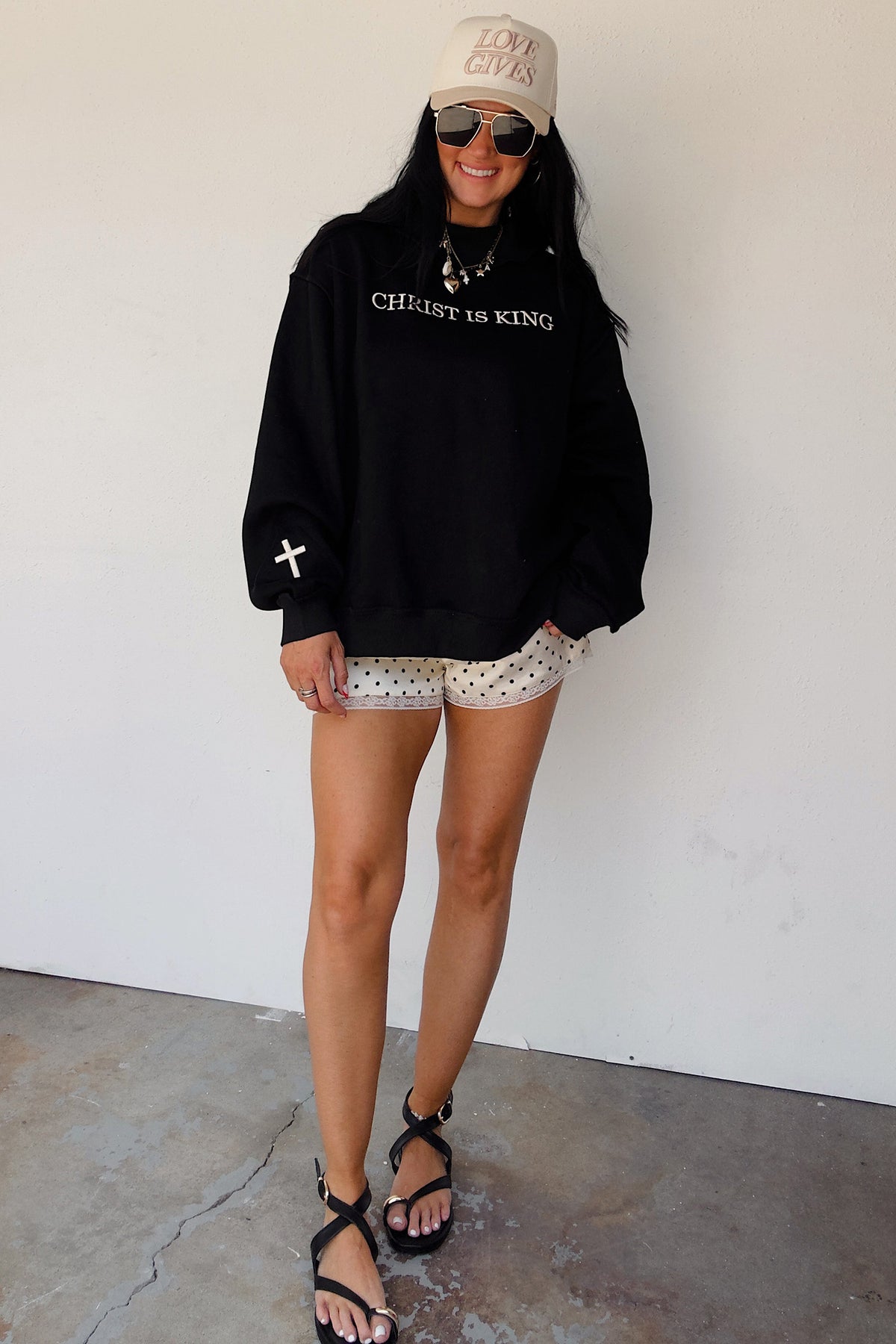 Black CHRIST IS KING Embroidery High Neck Sweatshirt