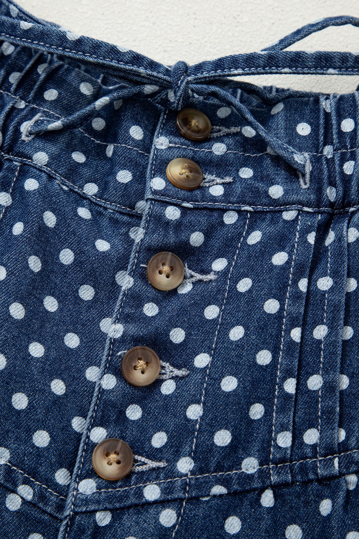 Sky Blue Polka Dot Print Button Pleated Wide Leg Jeans