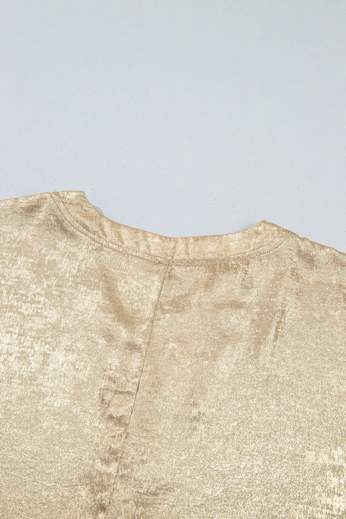 Parchment Metallic V Neck Button Cuffed Dolman Blouse