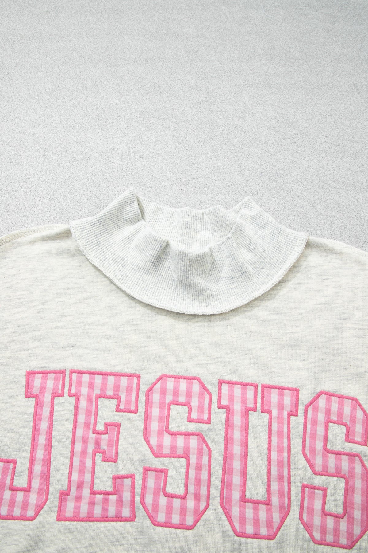 Gray High Neck Polka Dot Slogan Printed Sweatshirt
