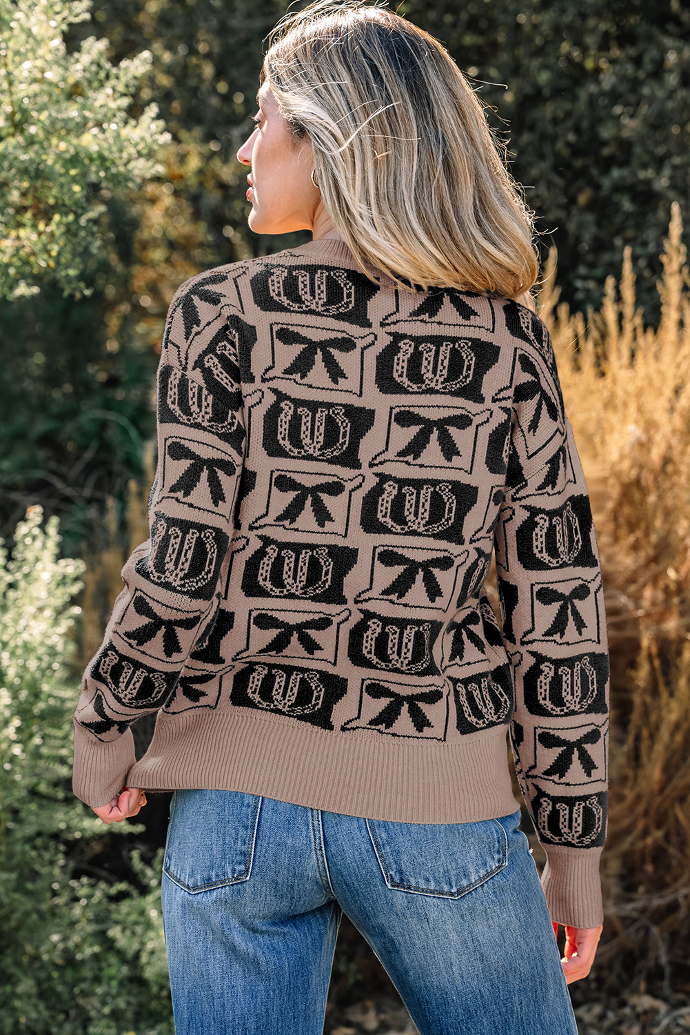 Black Bows & Horseshoes Pattern Western Print Sweater