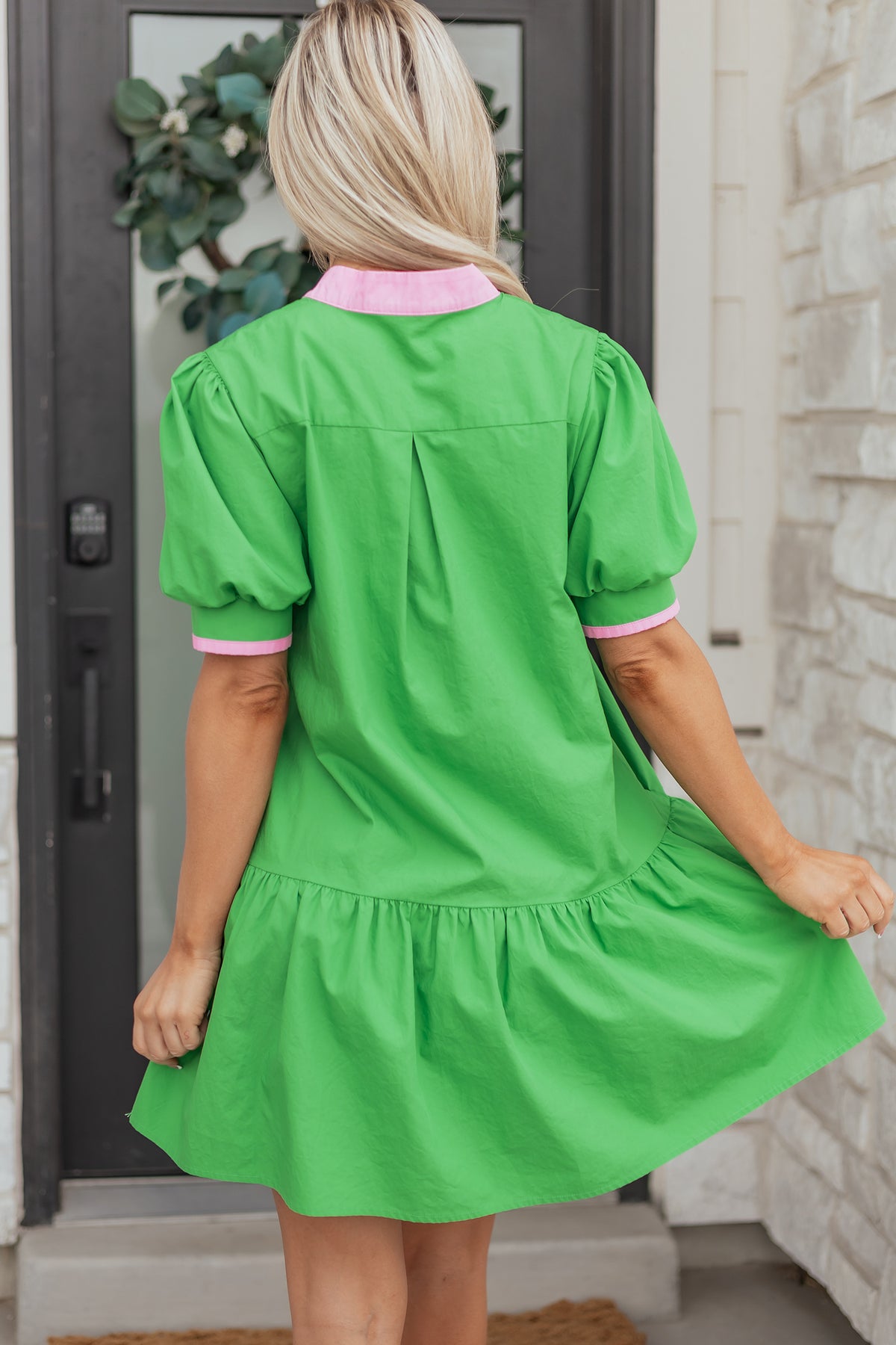 Green Color Block Ruffle Mini Dress
