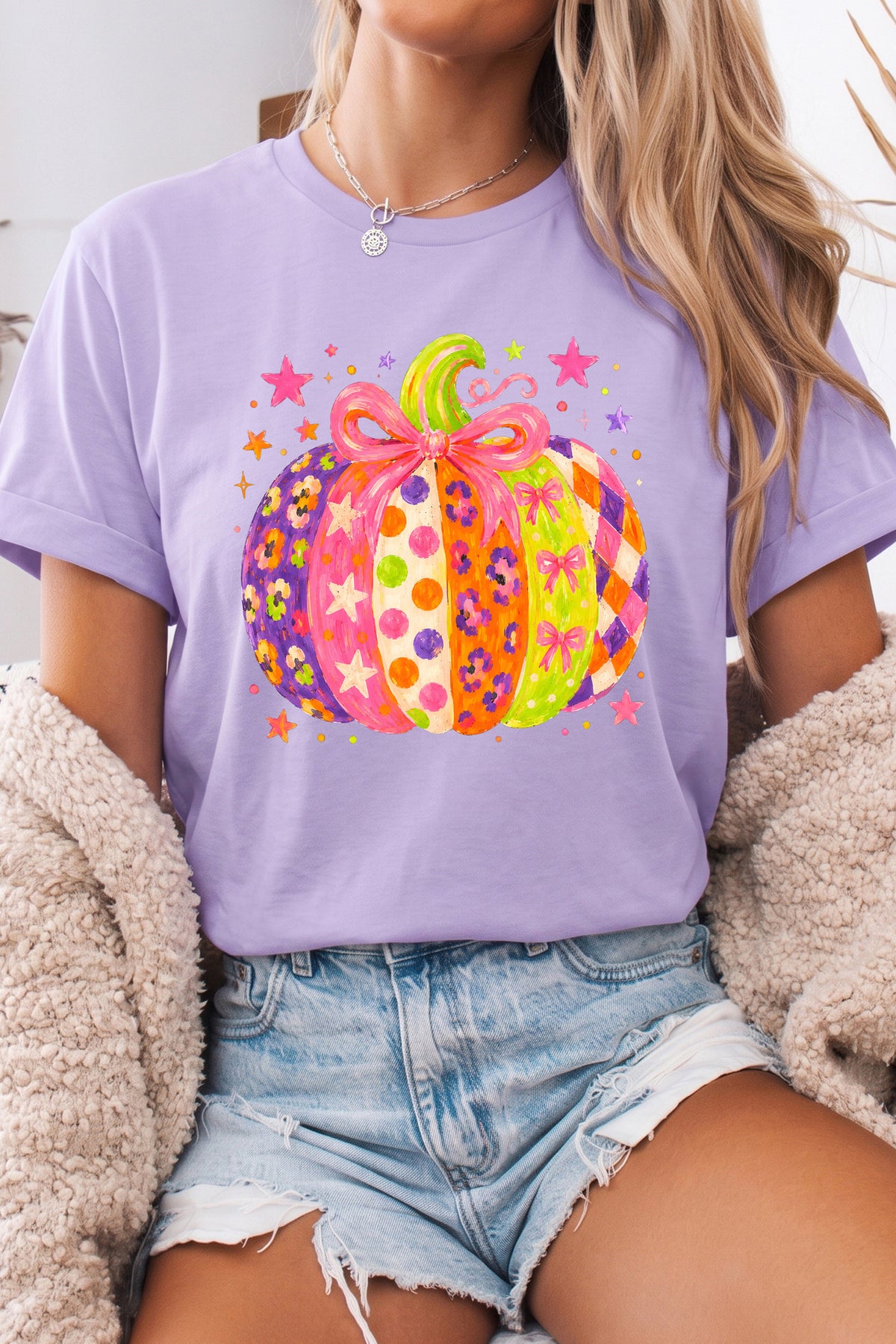 Orchid Petal Playful Pumpkin Printed Graphic T-Shirt
