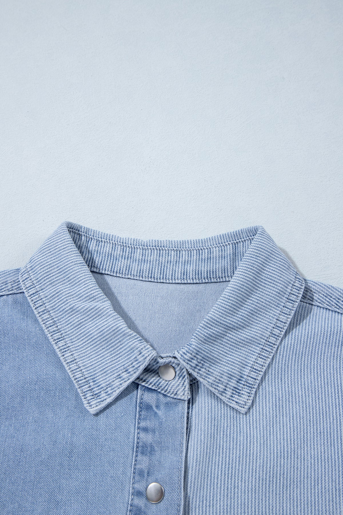 Beau Blue Lightweight Denim Striped Button Down Shacket