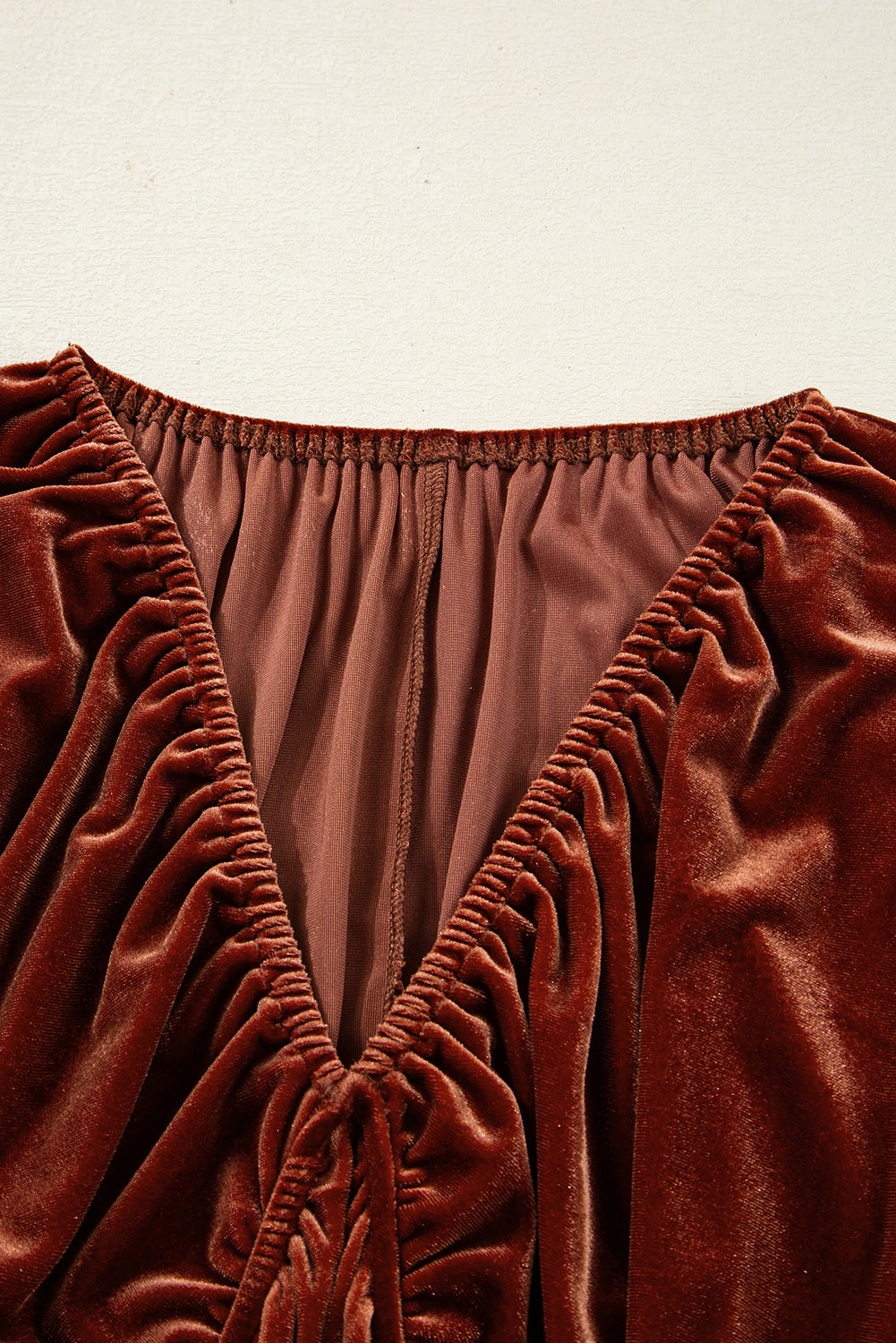 Clay Elastic V Neck Puff Sleeve Short Velvet Dress