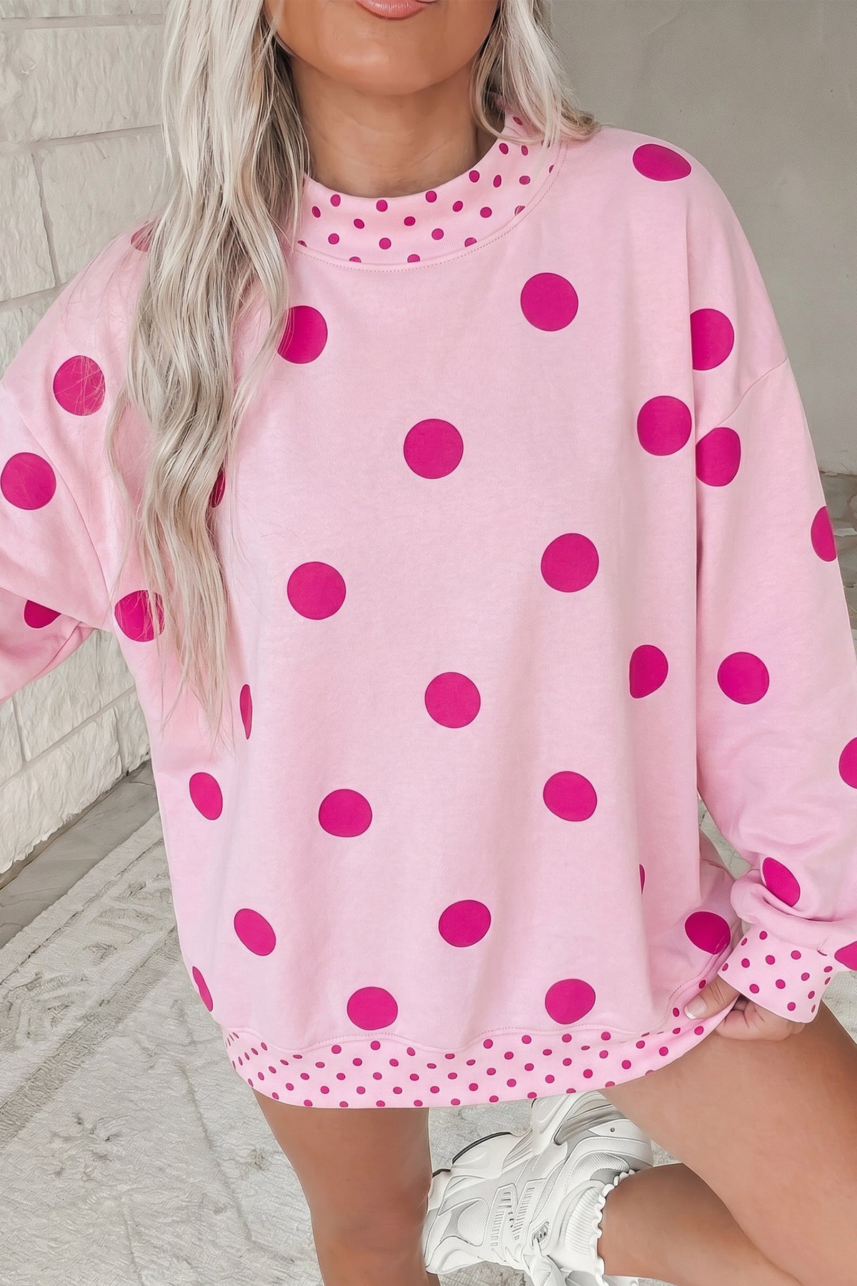 Red Polka Dot Print Contrast Oversized Tunic Sweatshirt