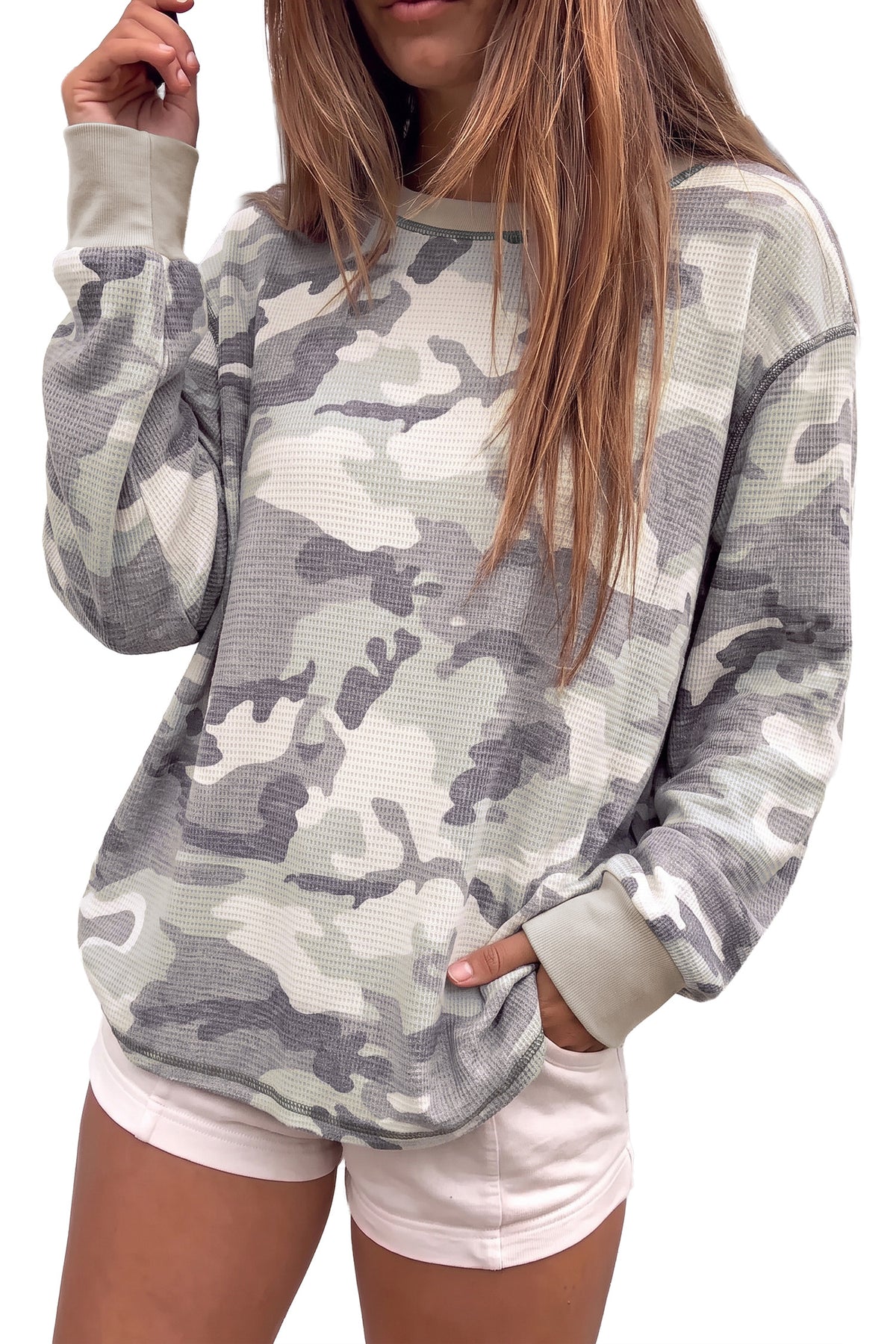 Multicolour Western Camo Textured Knit Top