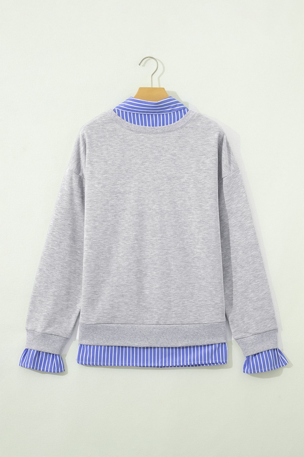 Light Grey Striped Collar 2-in-1 Patchwork Sweatshirt