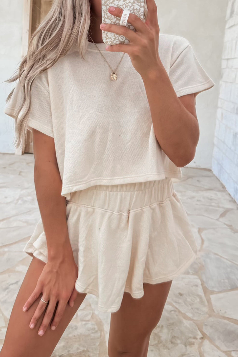 Women's Blossom Two-Piece Cropped Tee and Ruffle High-Waist Skort Set