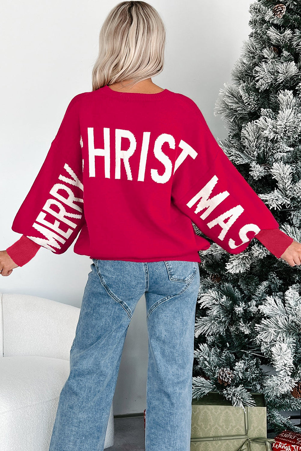 Blackish Green HO HO HO MERRY CHRISTMAS Drop Shoulder Loose Sweater