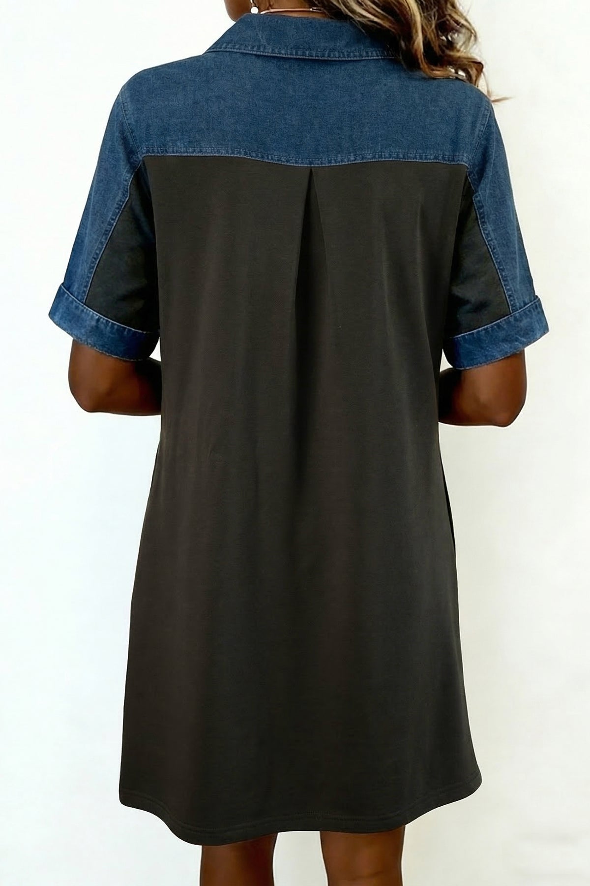 Carbon Grey Color Block Denim Patchwork T Shirt Shift Dress