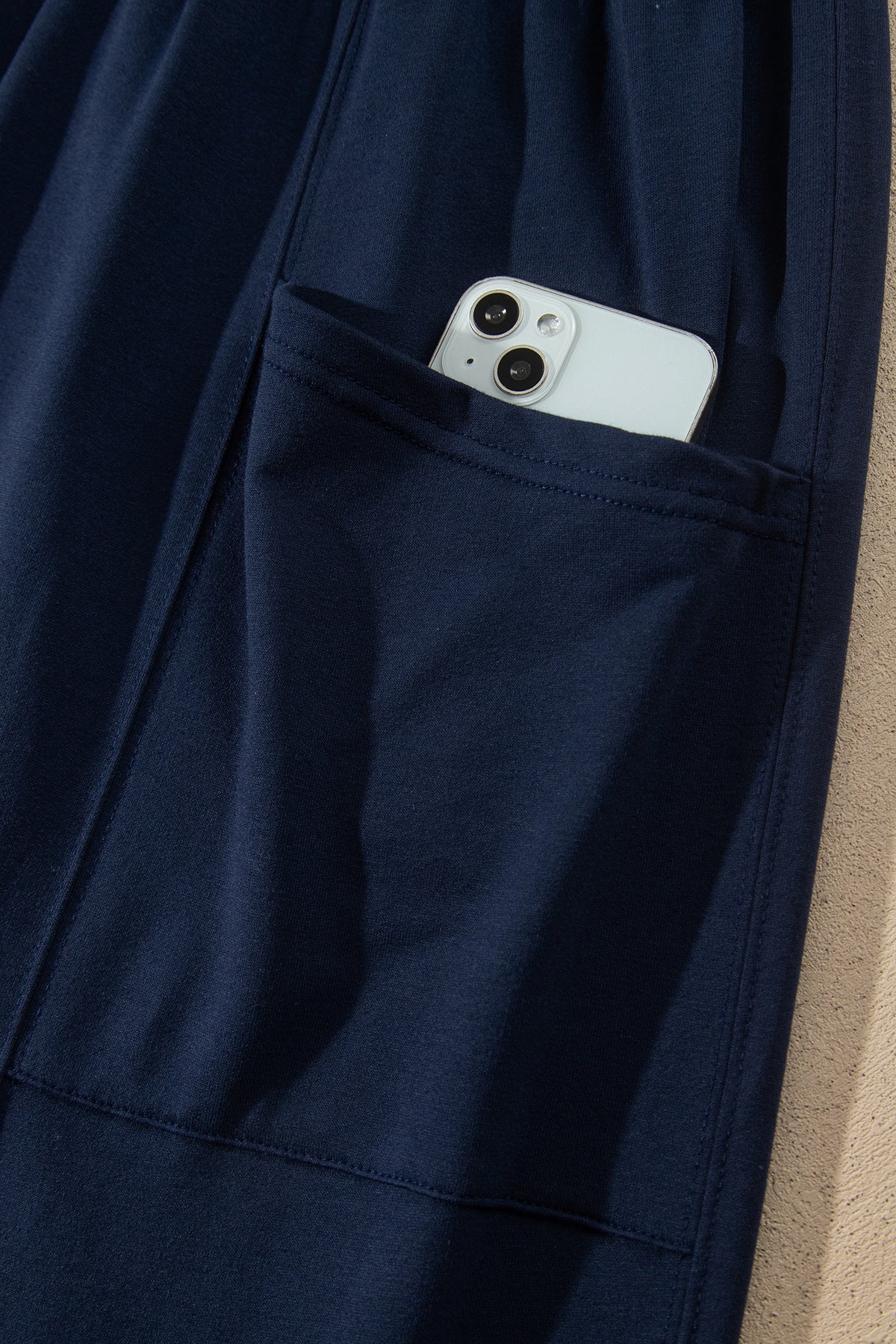 Dirty blue Elastic Waist Drawstring Wide Leg Full-Length Pants