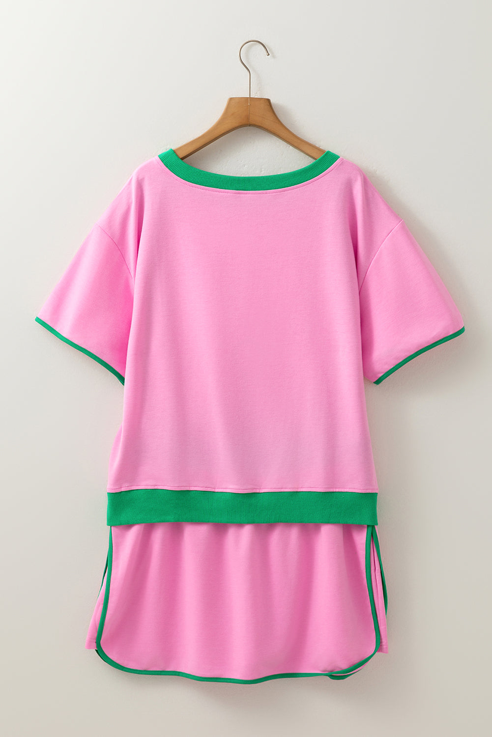 Bonbon Plus Size Contrast Trim T Shirt and Skirt Two-Piece Set
