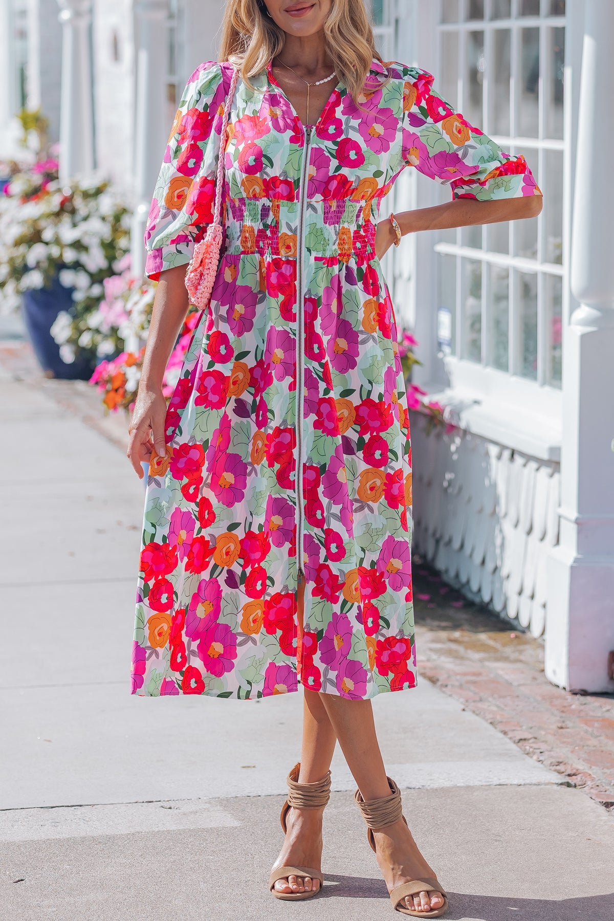 Rose Floral V-Neck Dress