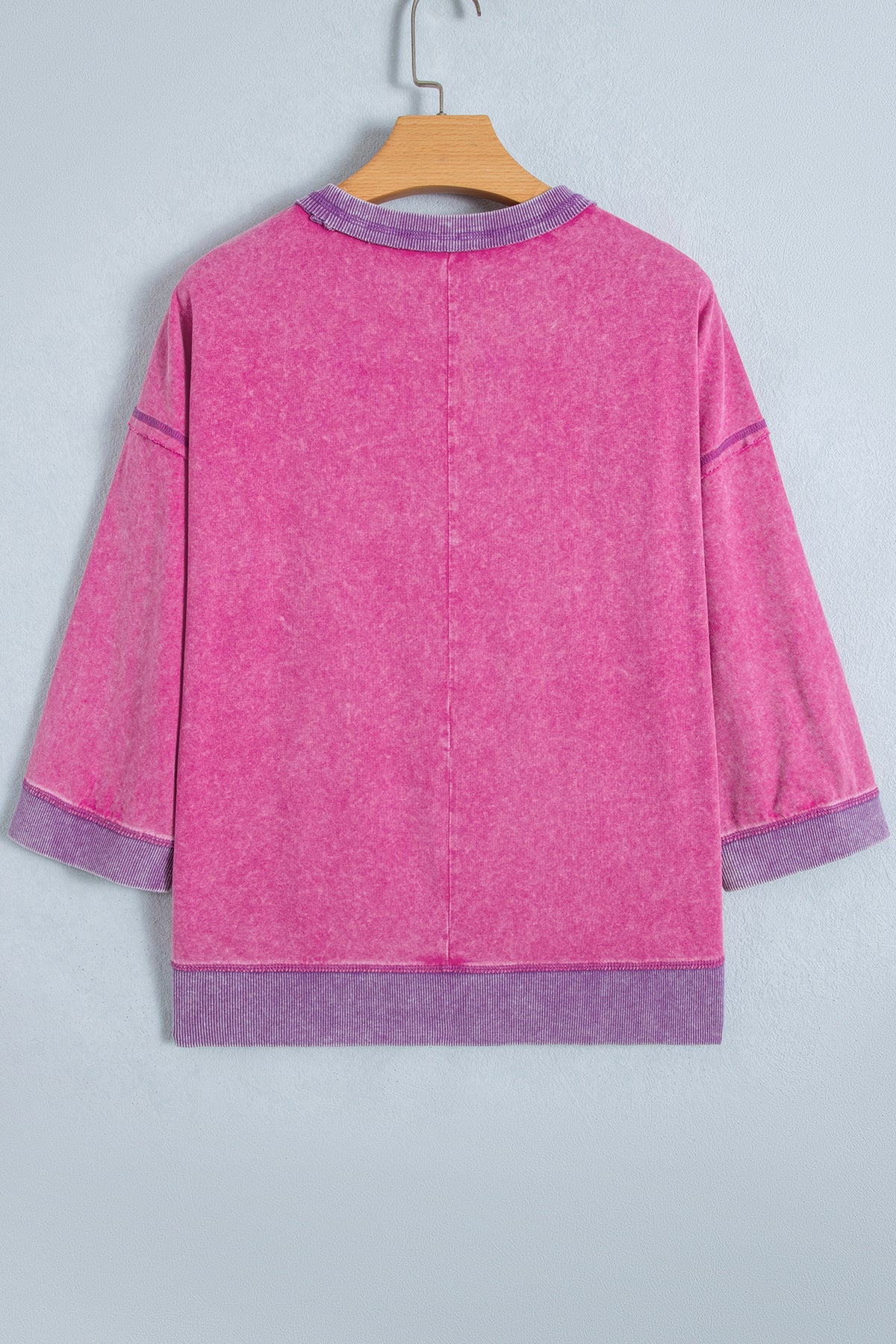 Strawberry Pink Mineral Wash Color Block Trim Top