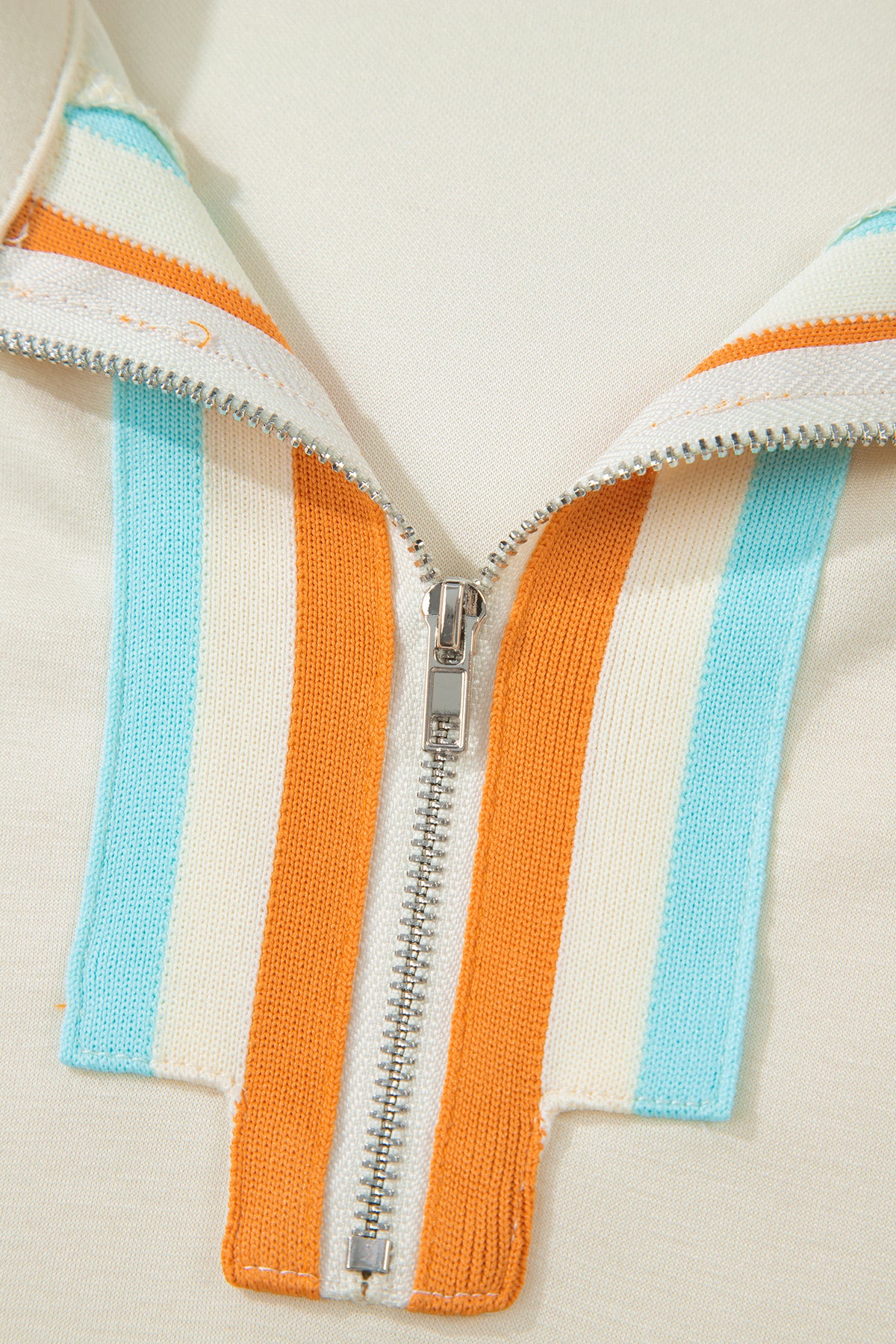 Women's Apricot Colorful Striped Detail Half Zip Polo Tee Shorts Set