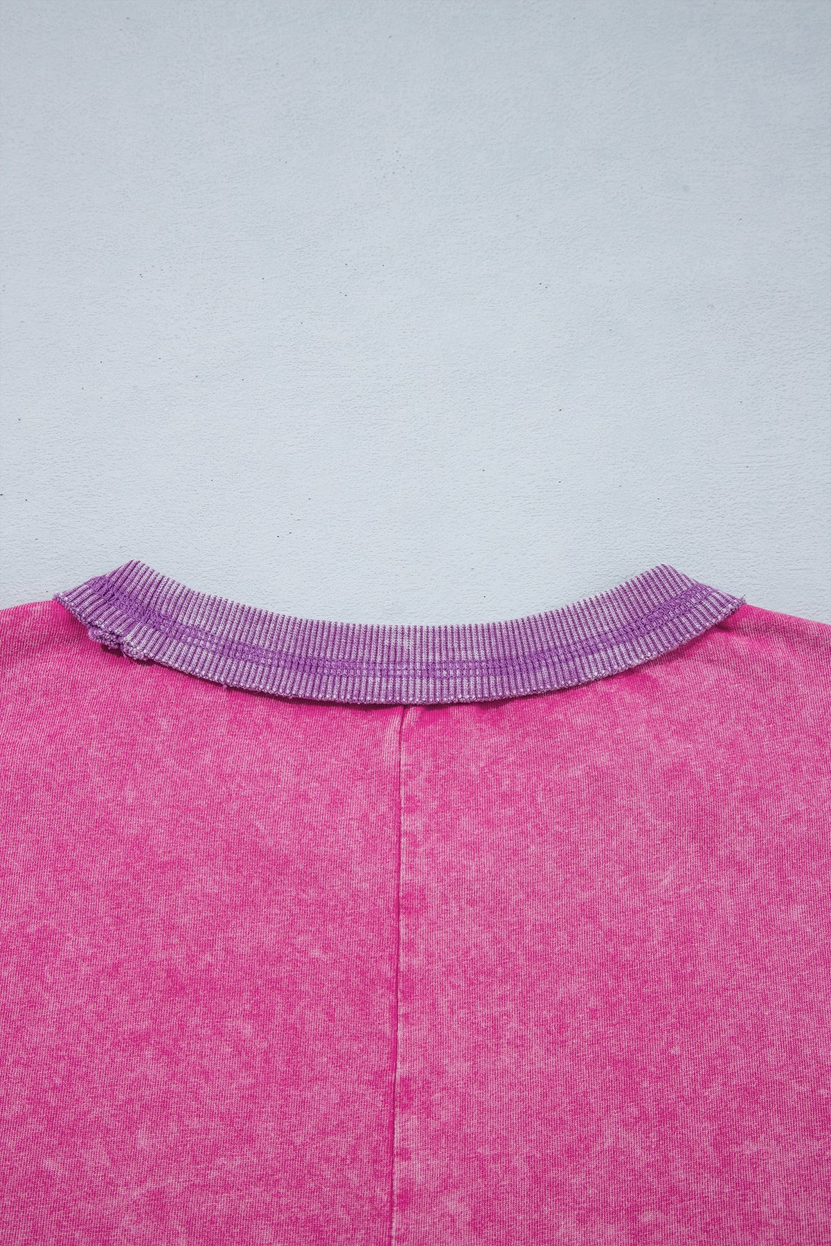 Strawberry Pink Mineral Wash Color Block Trim Top