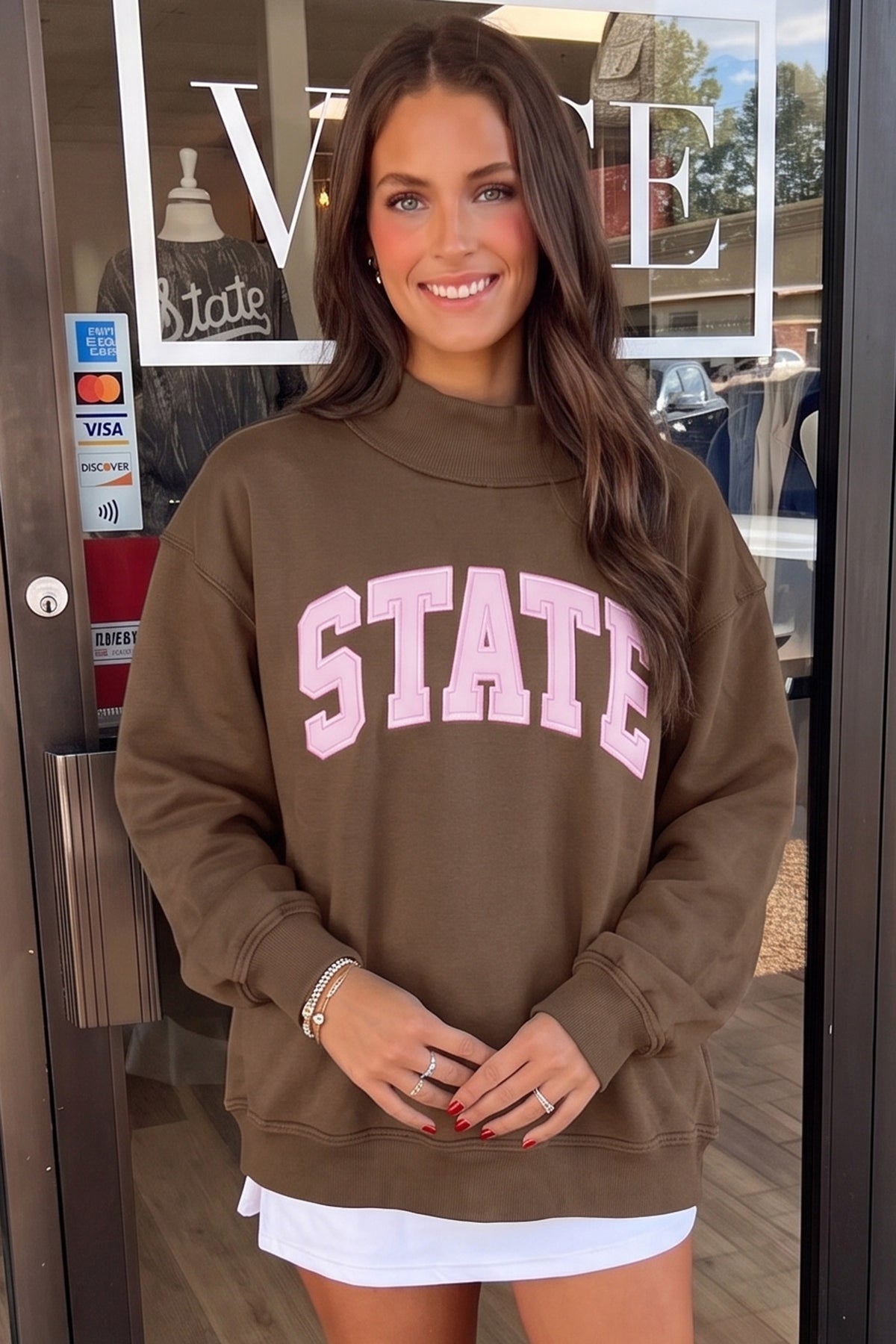 Coffee Exposed Seam Mock Neck STATE Sweatshirt
