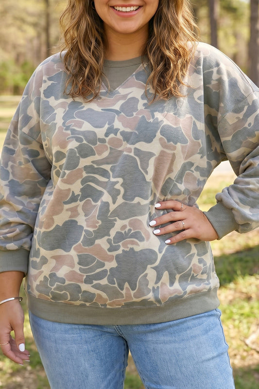 Multicolour Camouflage Print Silhouette Plus Size Sweatshirt