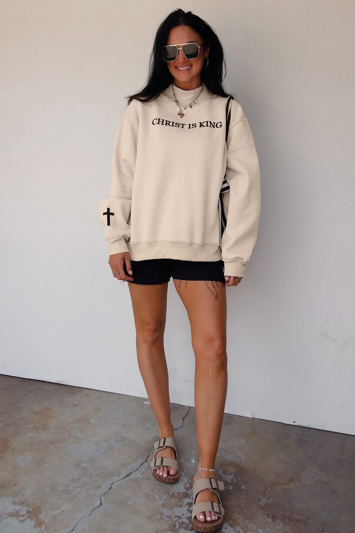 Black CHRIST IS KING Embroidery High Neck Sweatshirt