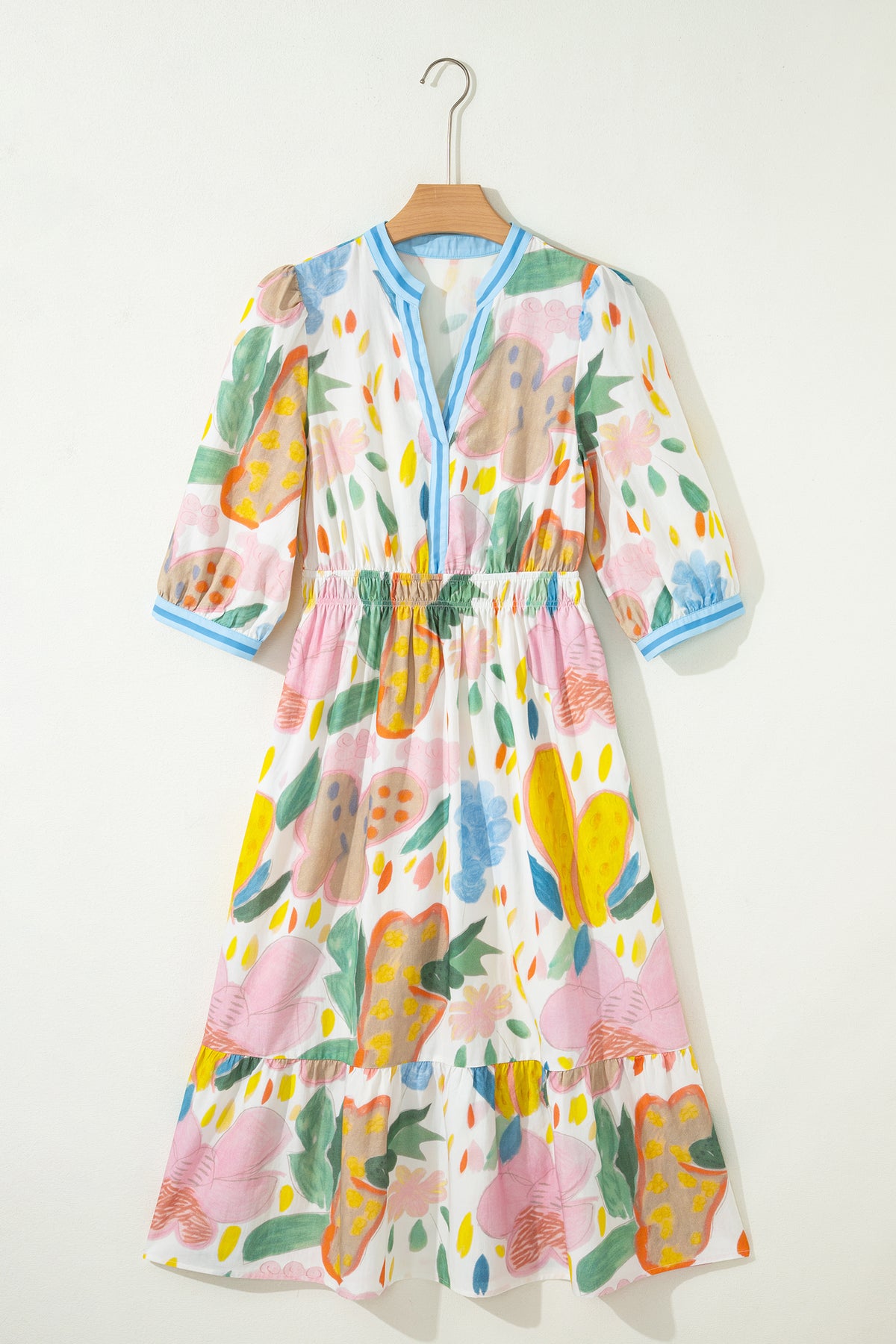 Multicolour Floral V-Neck Midi Dress