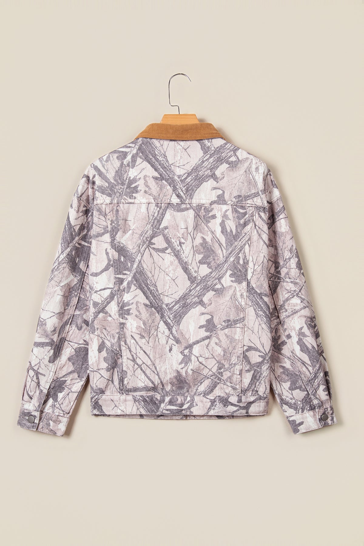 Gray Abstract Camo Print Colorblock Collar Oversized Denim Jacket