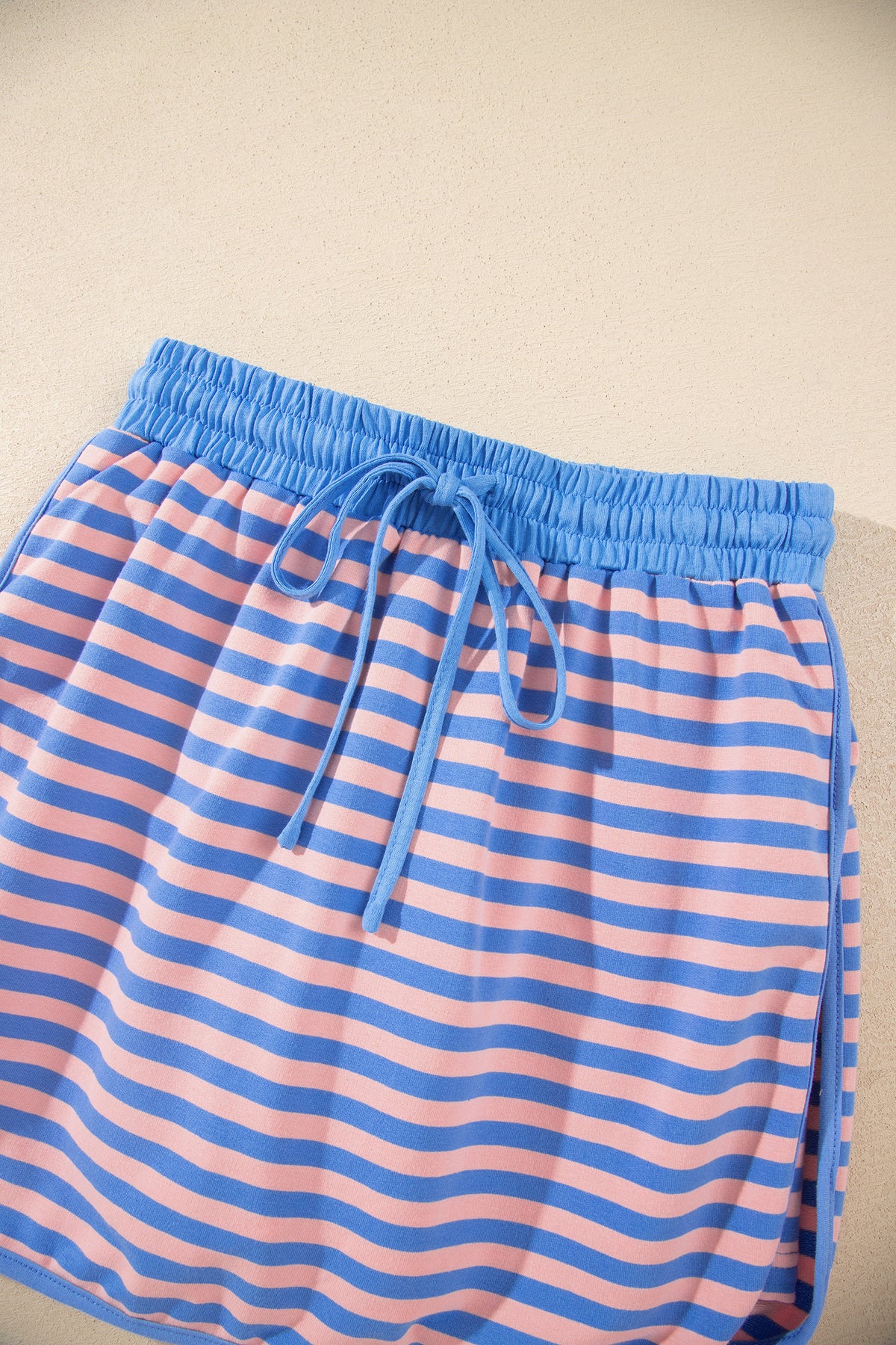 Women's Blue Stripe Long-Sleeve Relaxed Pullover Mini Skort Two-Piece Set