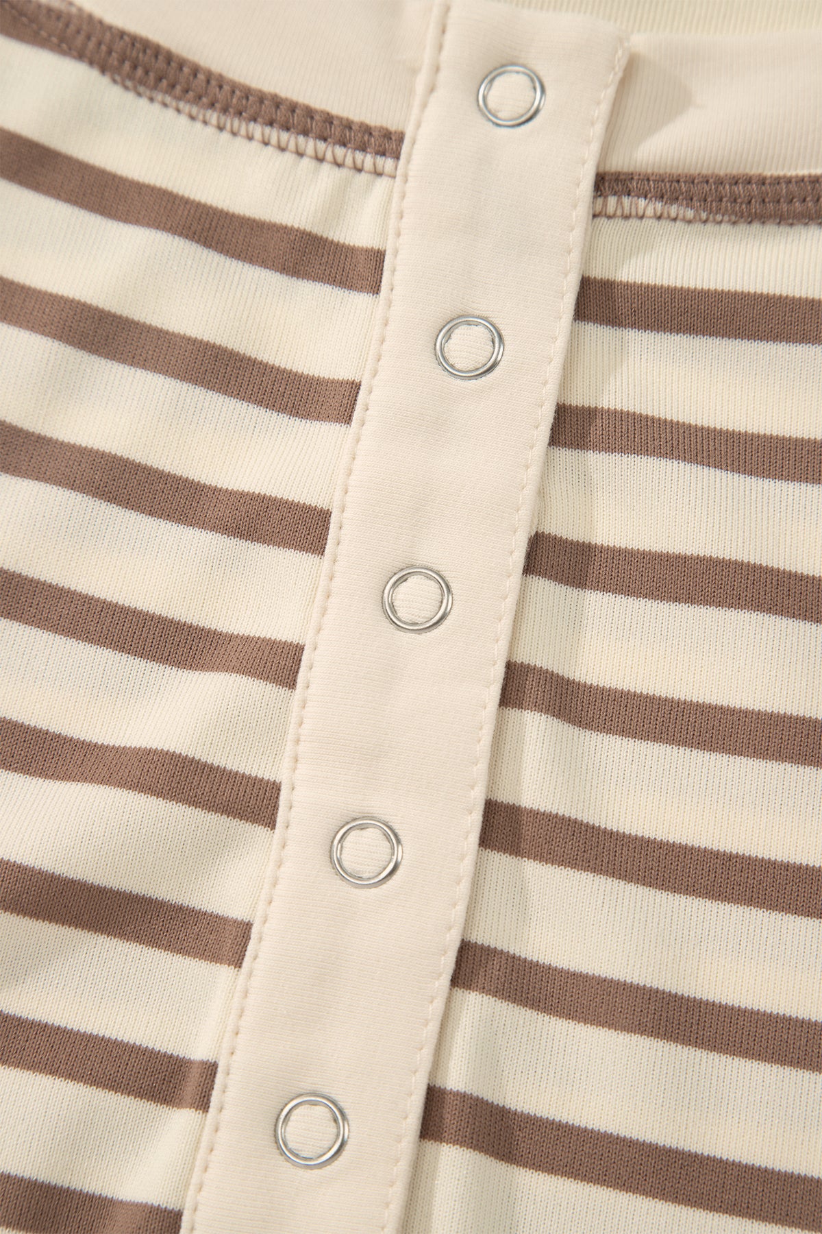 Brown Stripe Plus Size Half Buttons Top and Shorts Set