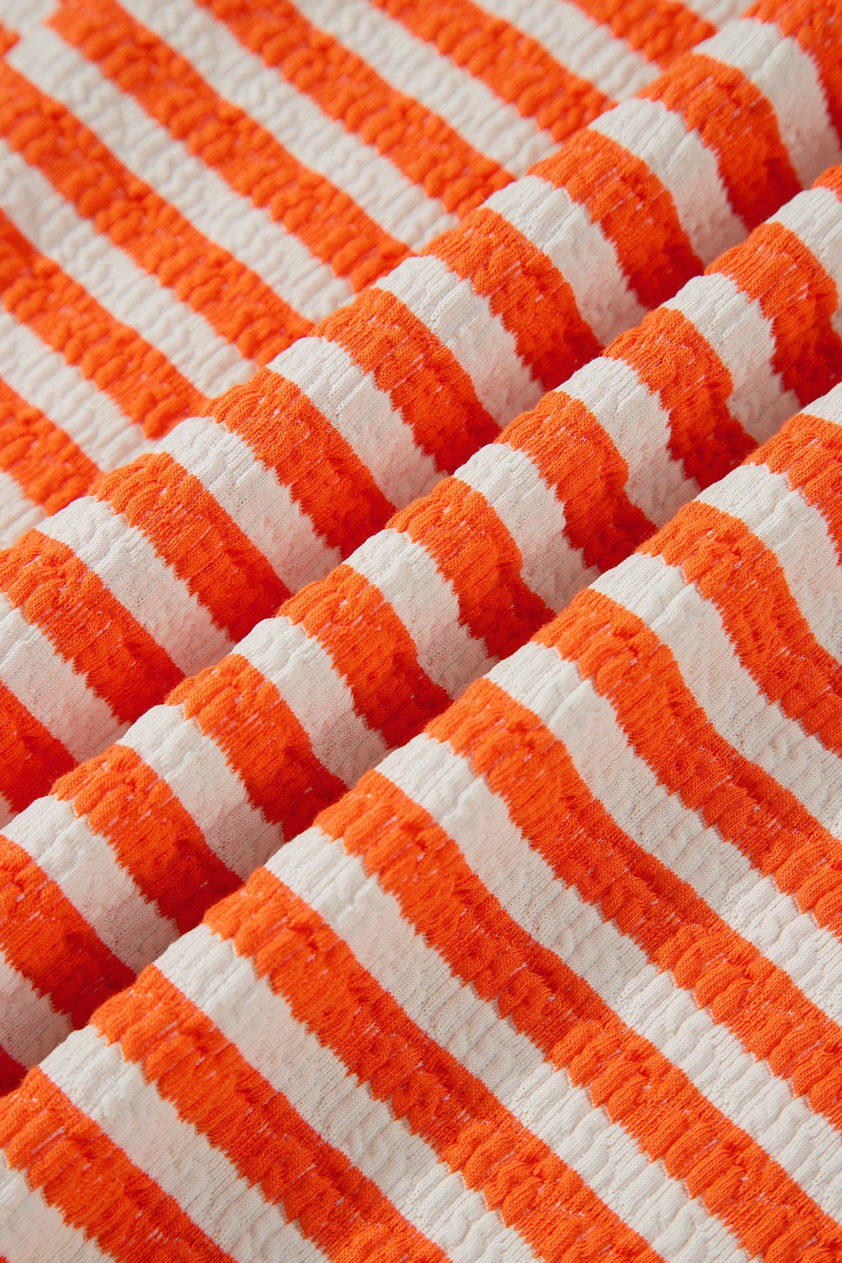 Orange Stripe Striped Textured Stand Neck Oversized Top