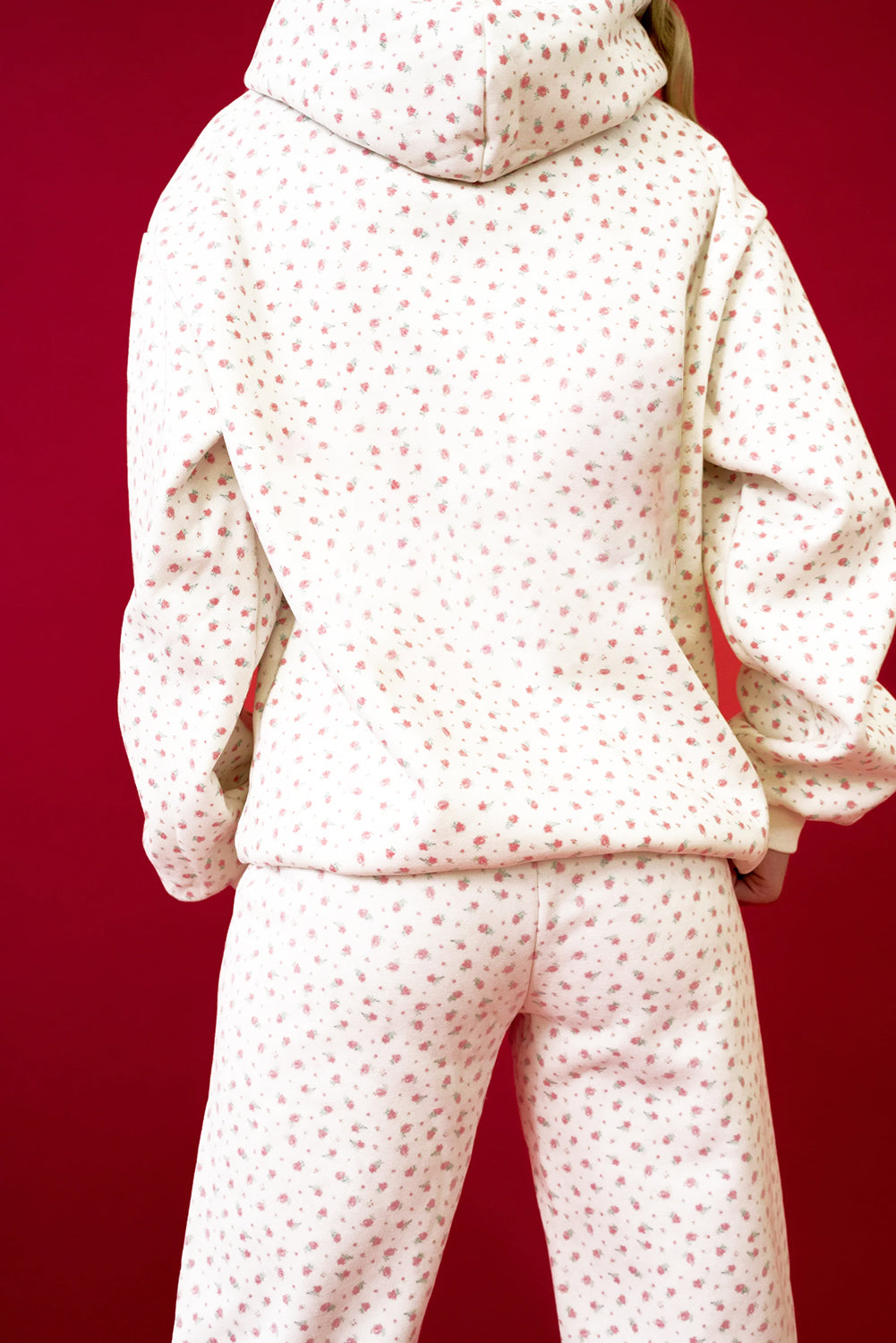 Women's Pink Floral Print Kangaroo Pocket Hoodie Sheath Sweatpants Set